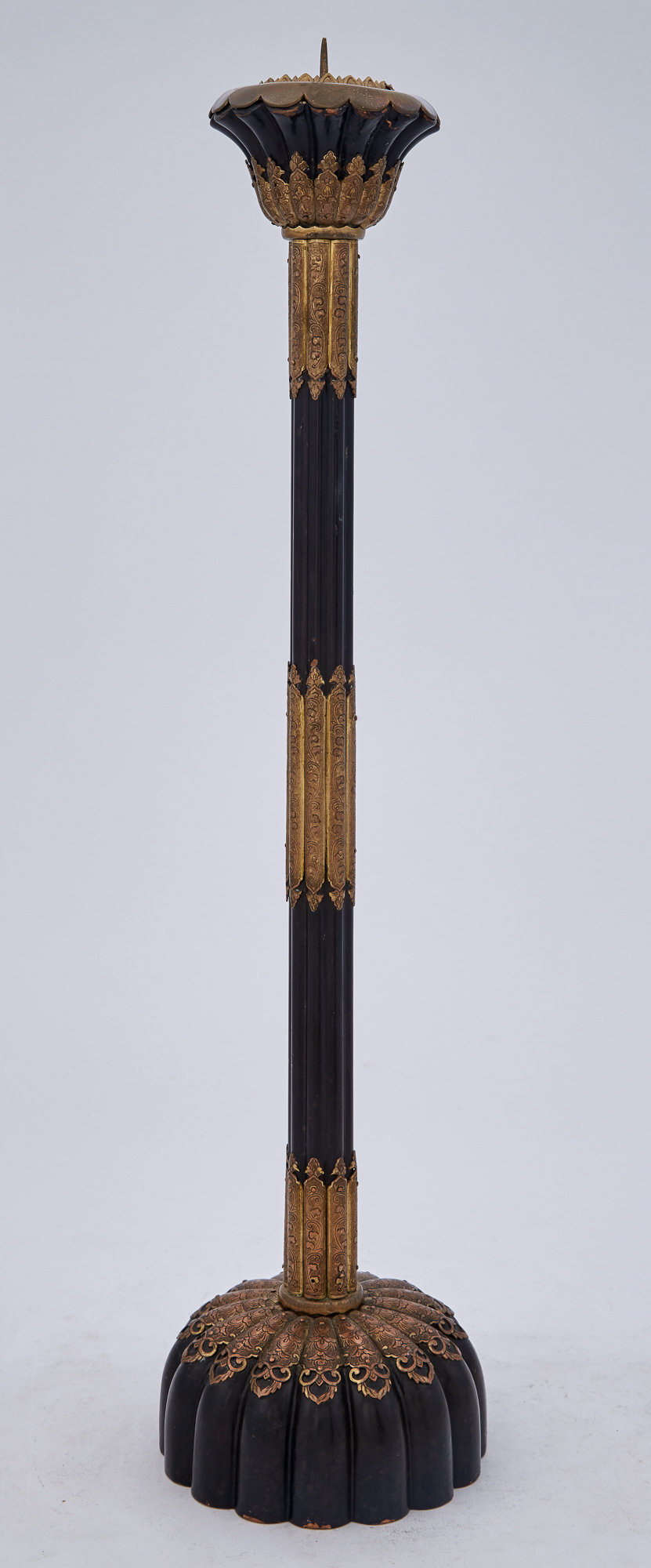 Lot image - Japanese Gilt-Metal Mounted Black Lacquer Pricket Candlestick