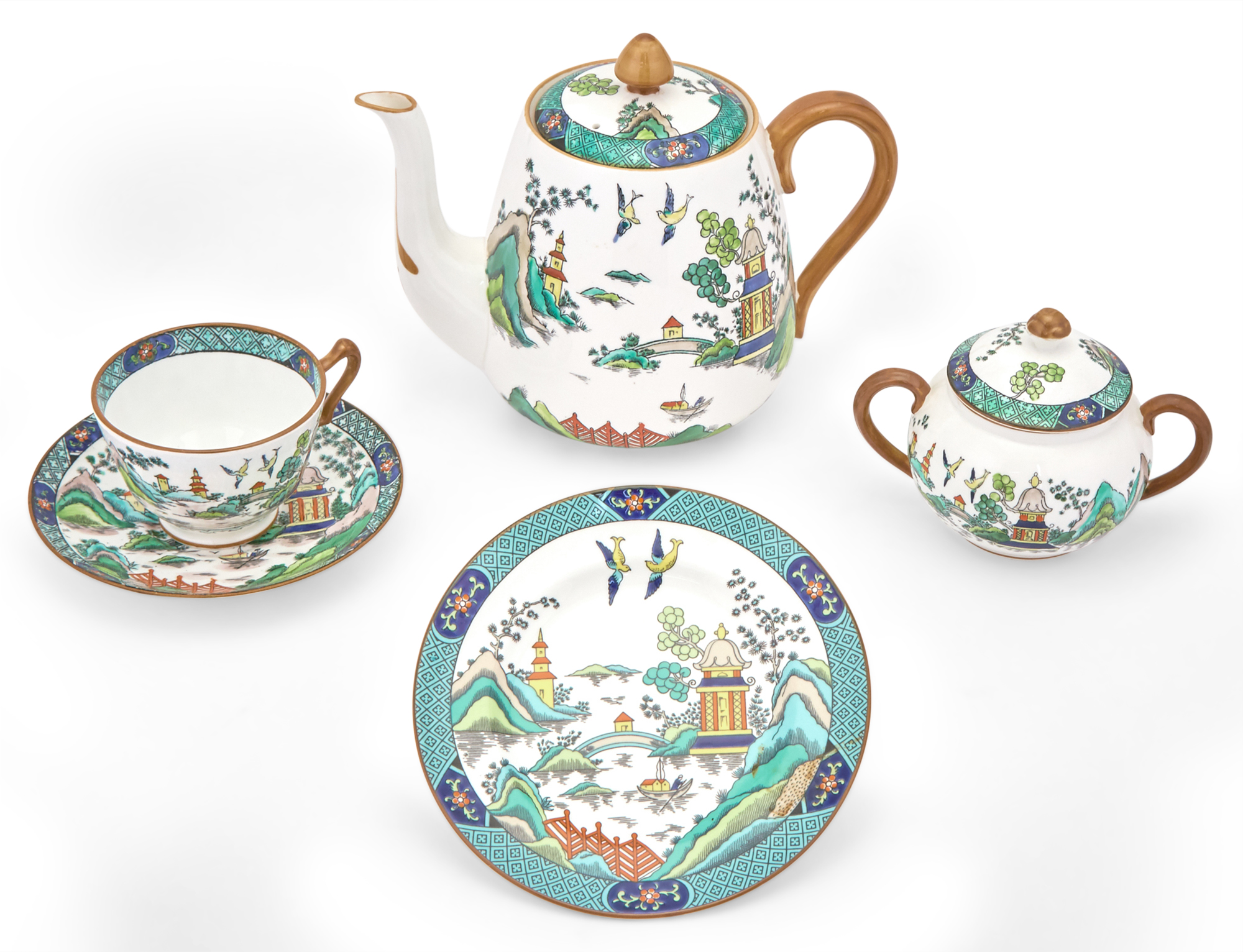 Lot image - Assembled Coalport and Crown Staffordshire Chinese Willow