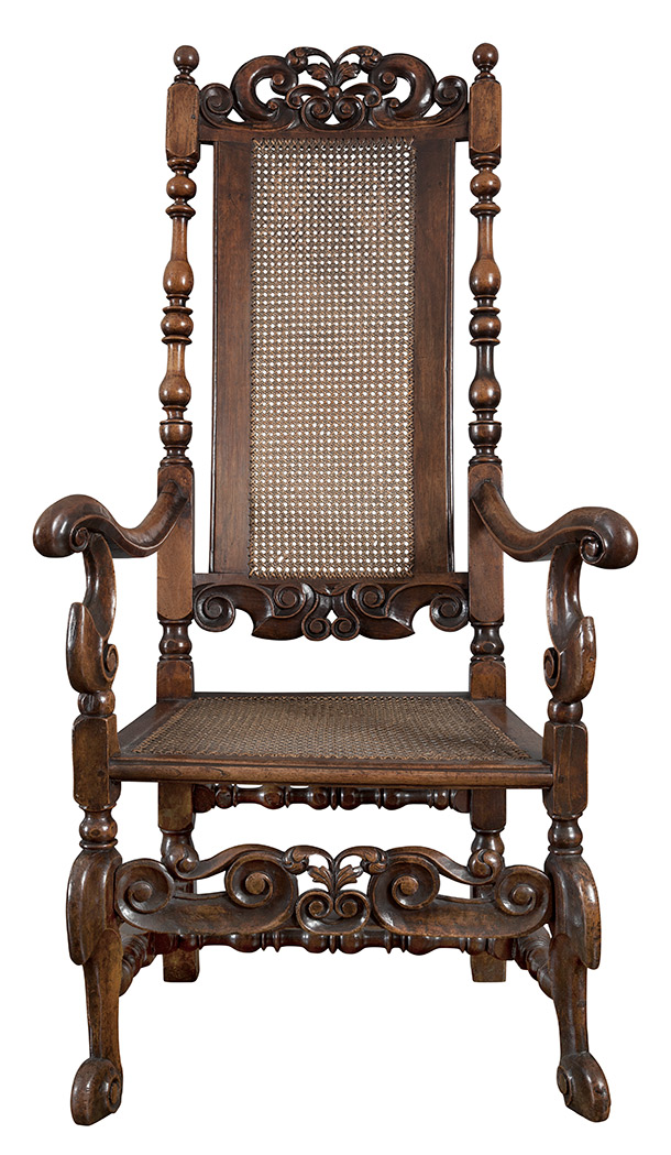Lot image - William and Mary Walnut Caned Open Armchair