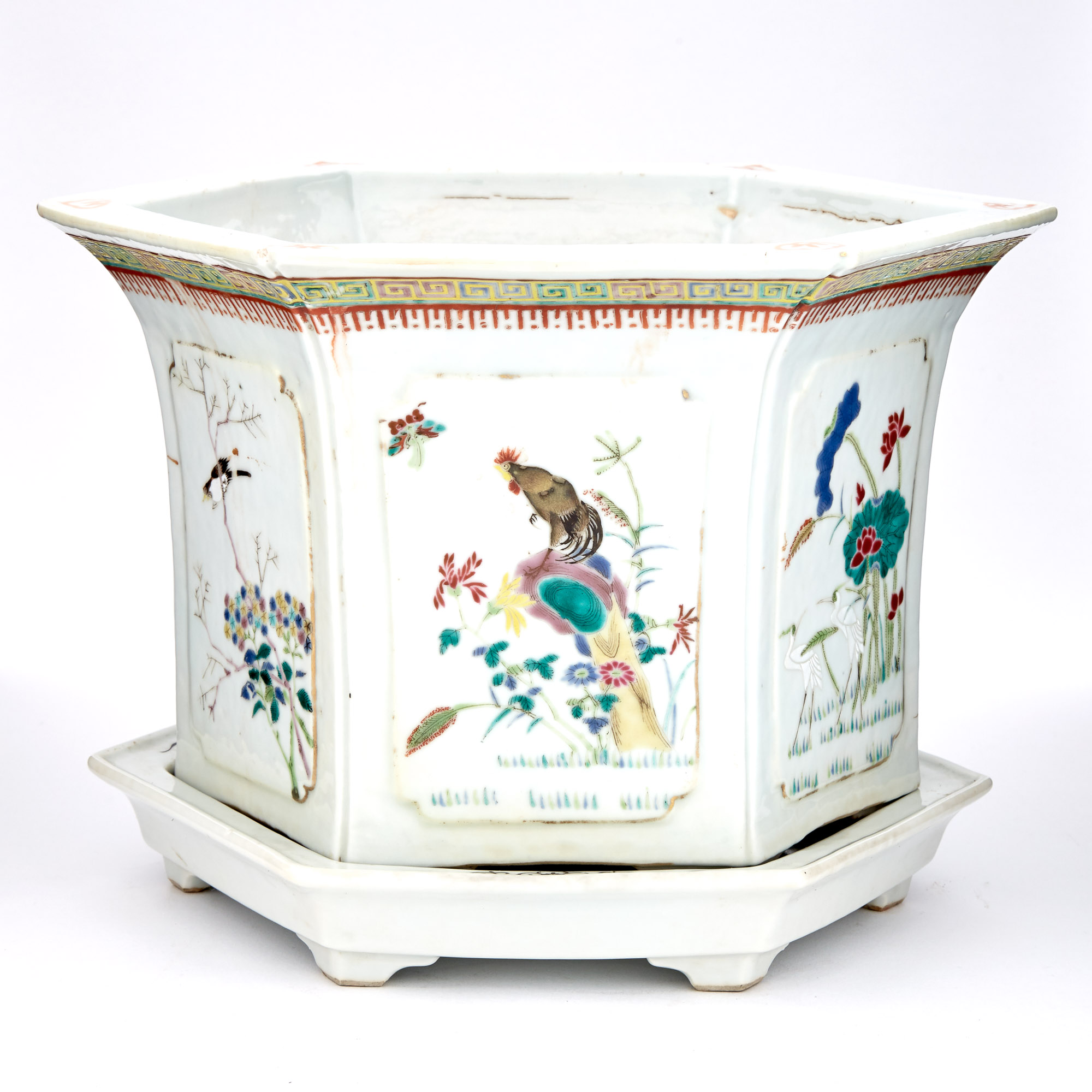 Lot image - Chinese Enameled Porcelain Jardiniere and Undertray