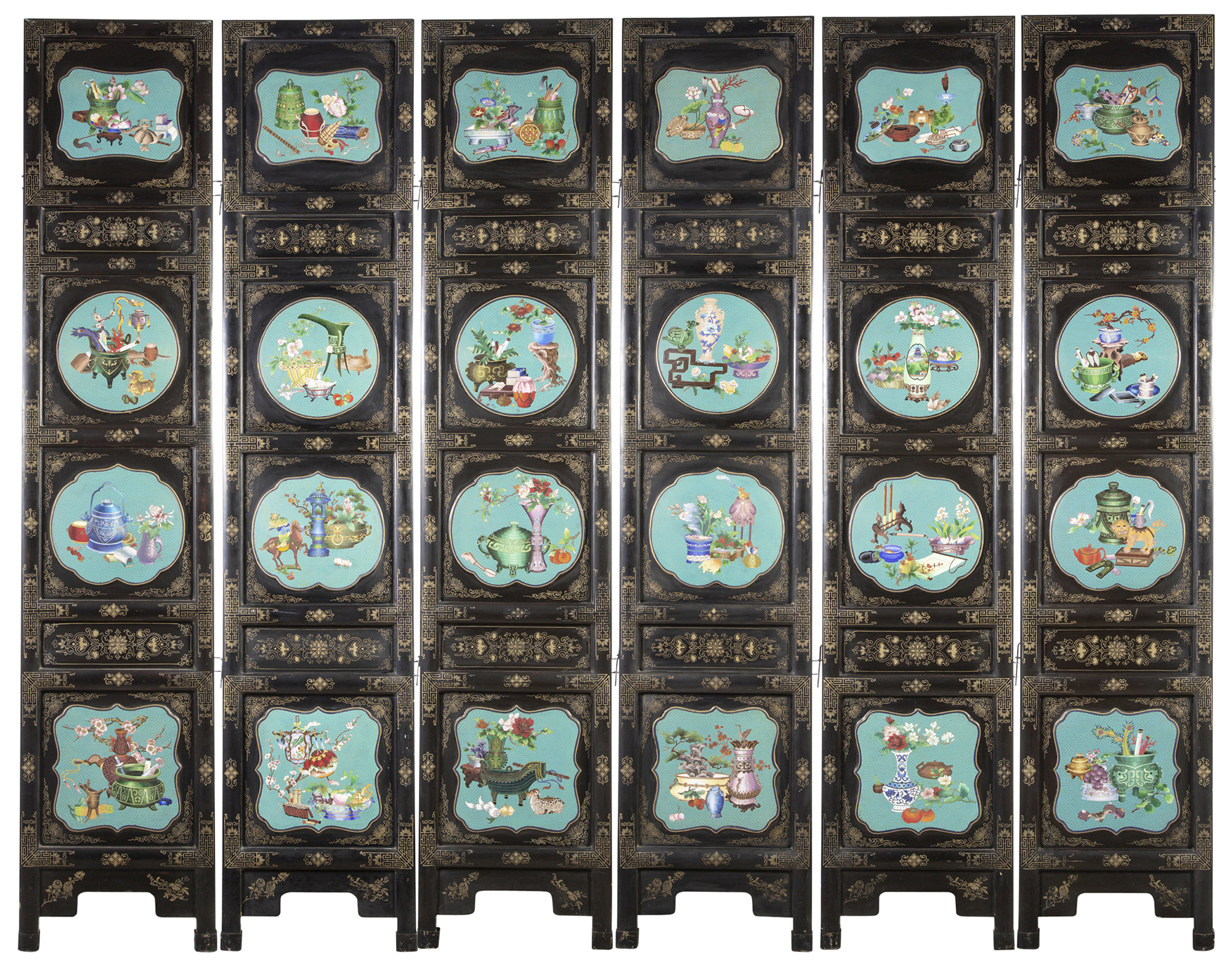 Lot image - A Chinese Six-Panel Floor Screen