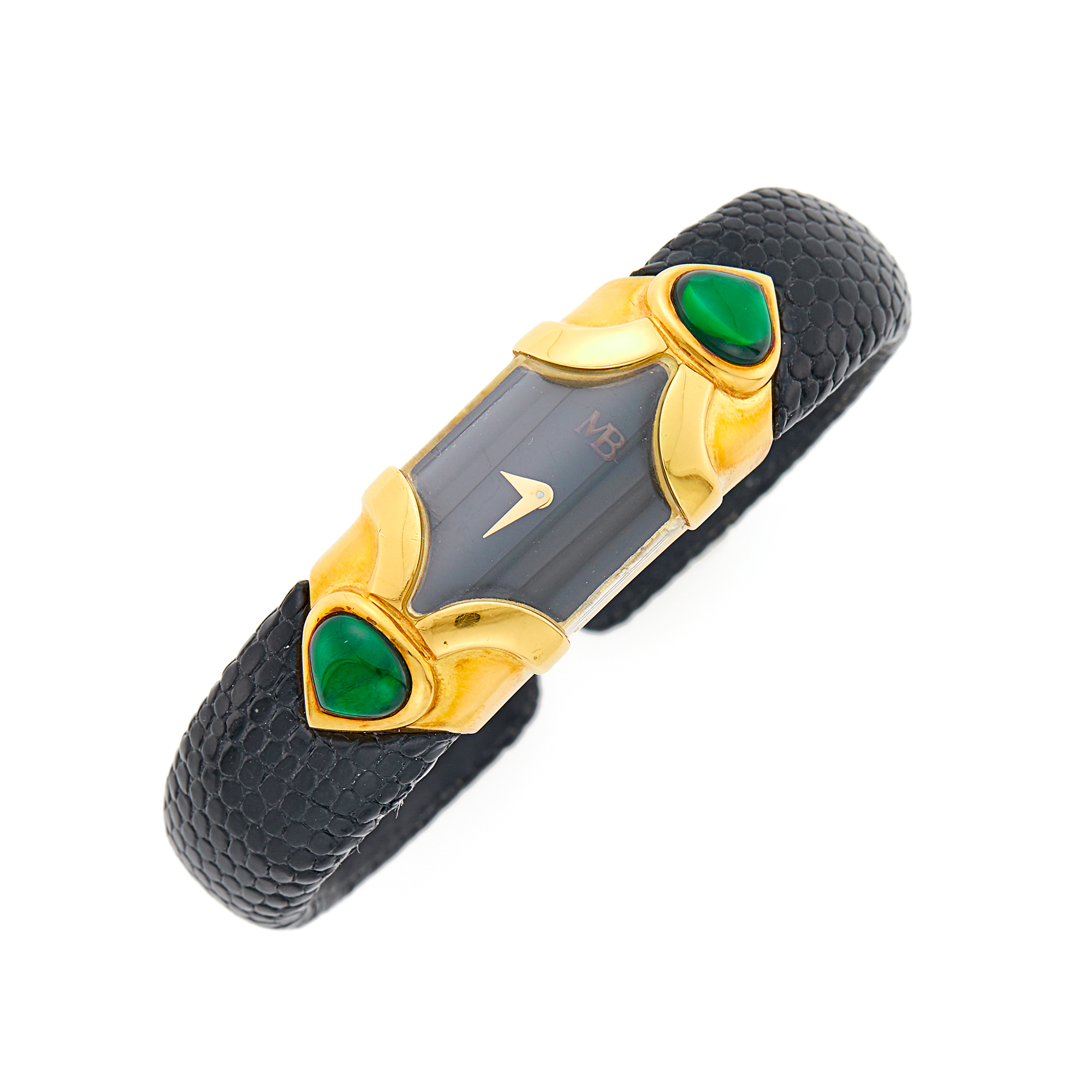 Lot image - Marina B Gold, Steel, Cabochon Green Quartz and Leather Bangle-Watch