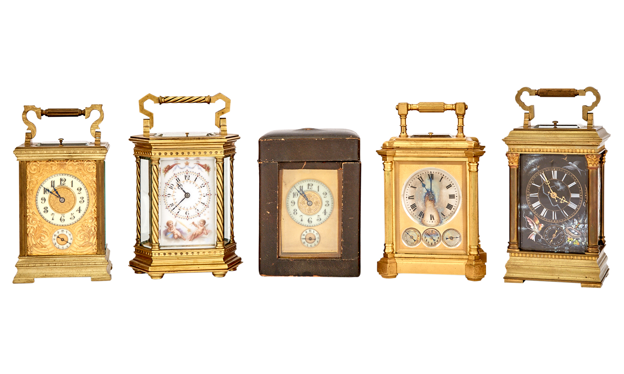 Lot image - Group of Five English, French and American Carriage Clocks