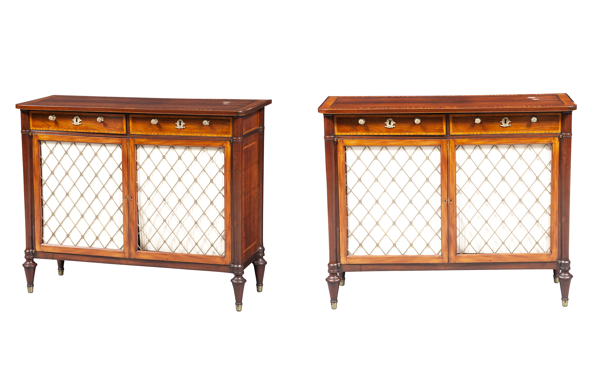 Lot image - Pair of Regency Satinwood Banded Rosewood Side Cabinets