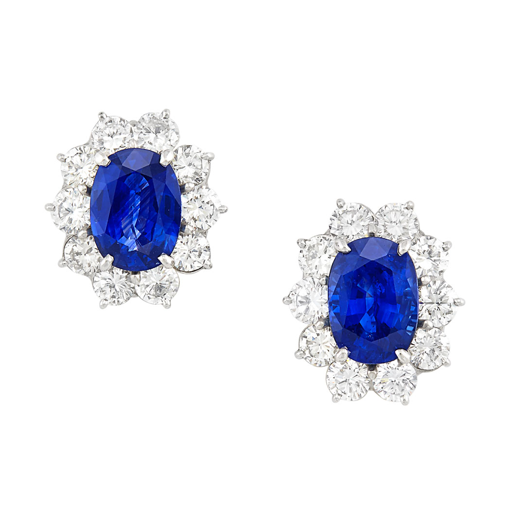 Lot image - Pair of Platinum, Sapphire and Diamond Earclips