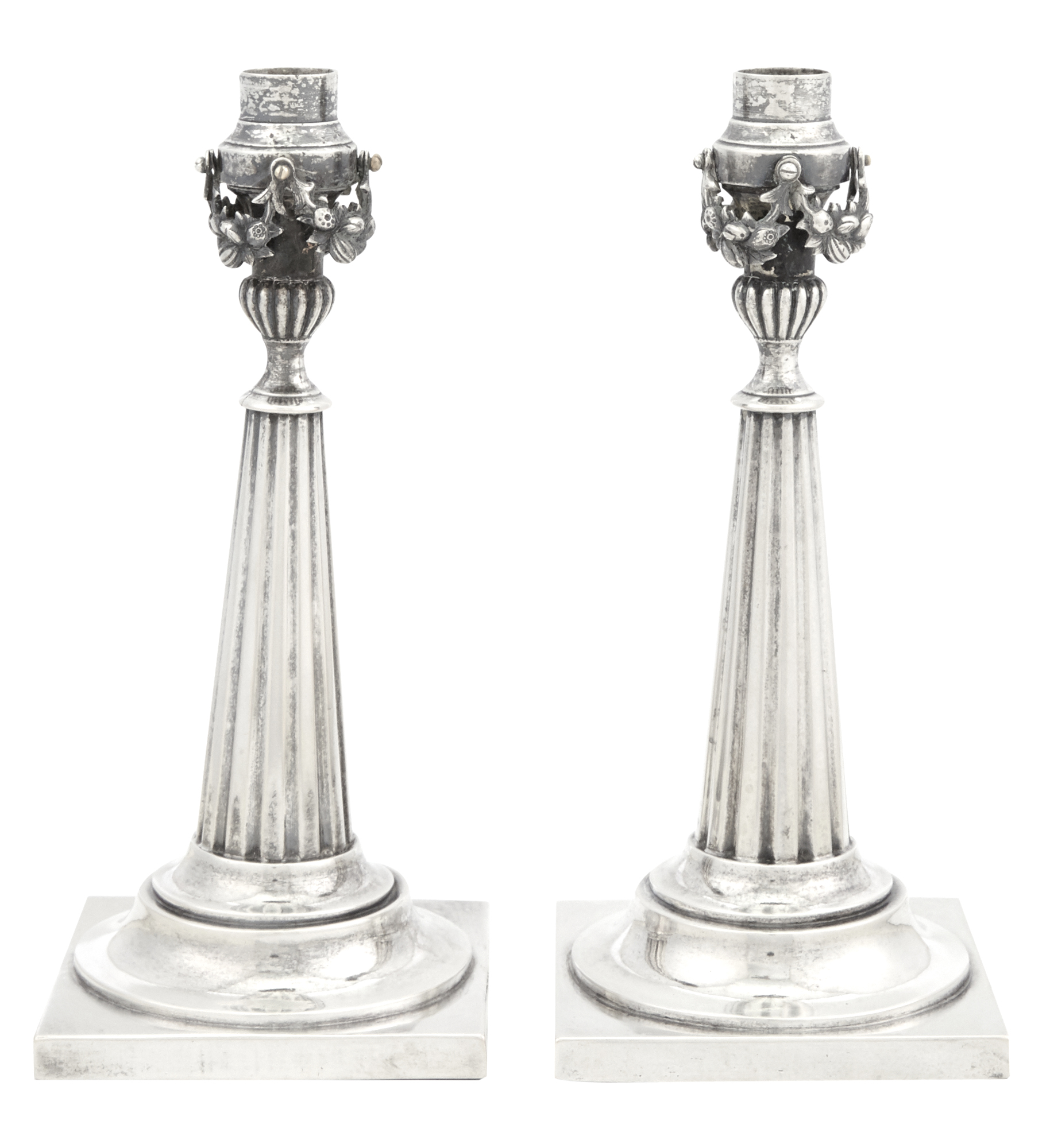Lot image - Pair of Continental Neoclassical Silver Candlesticks