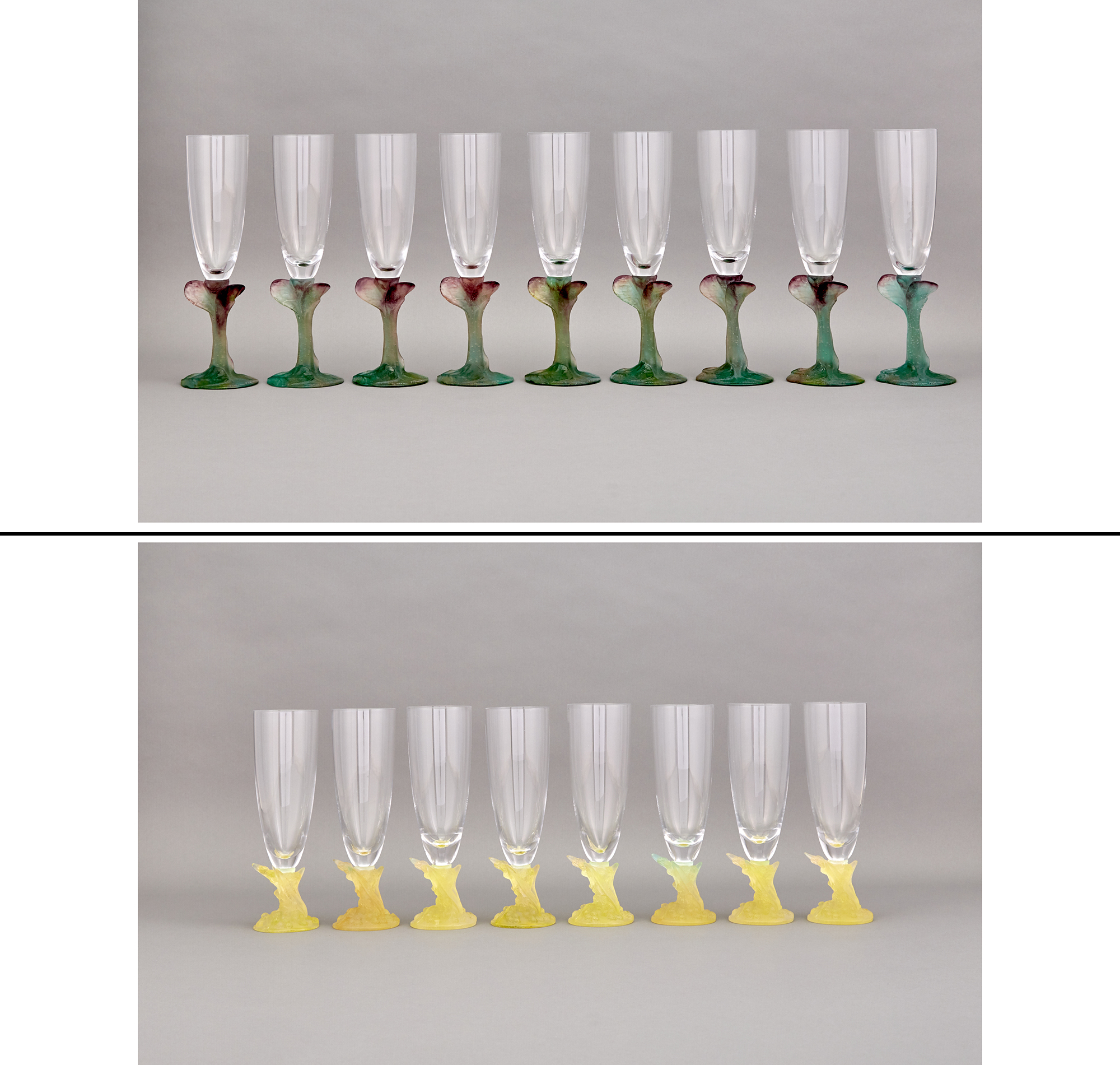 Lot image - Group of Daum Pâte de Verre Champagne Flute Glasses