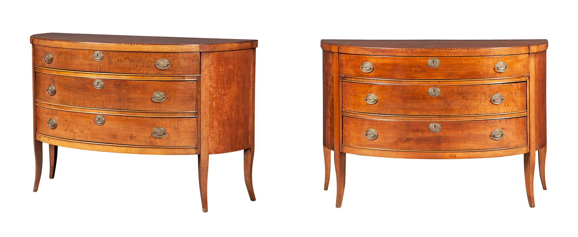 Lot image - Pair of George III Style Inlaid Fruitwood Commodes