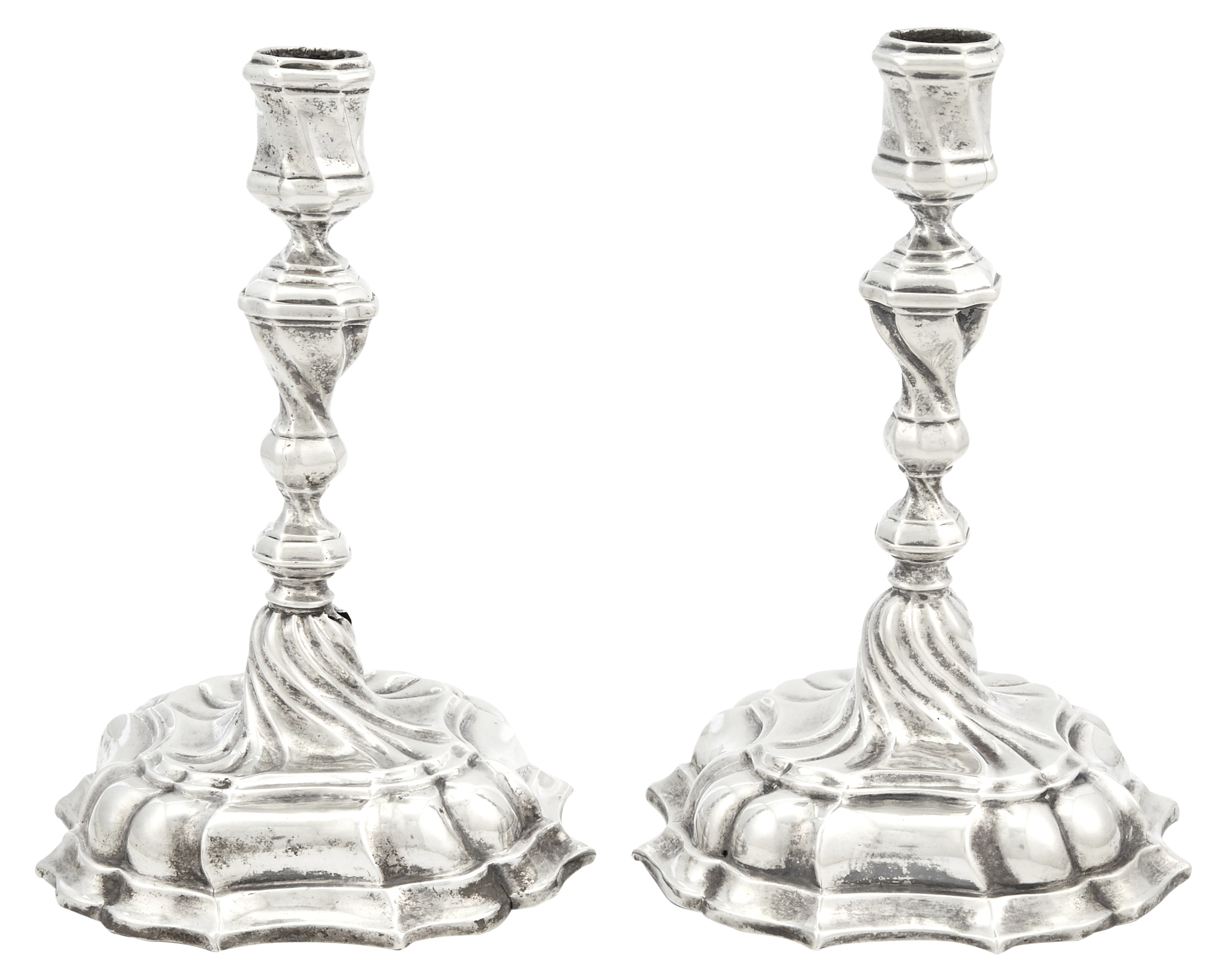 Lot image - Pair of German Rococo Silver Candlesticks