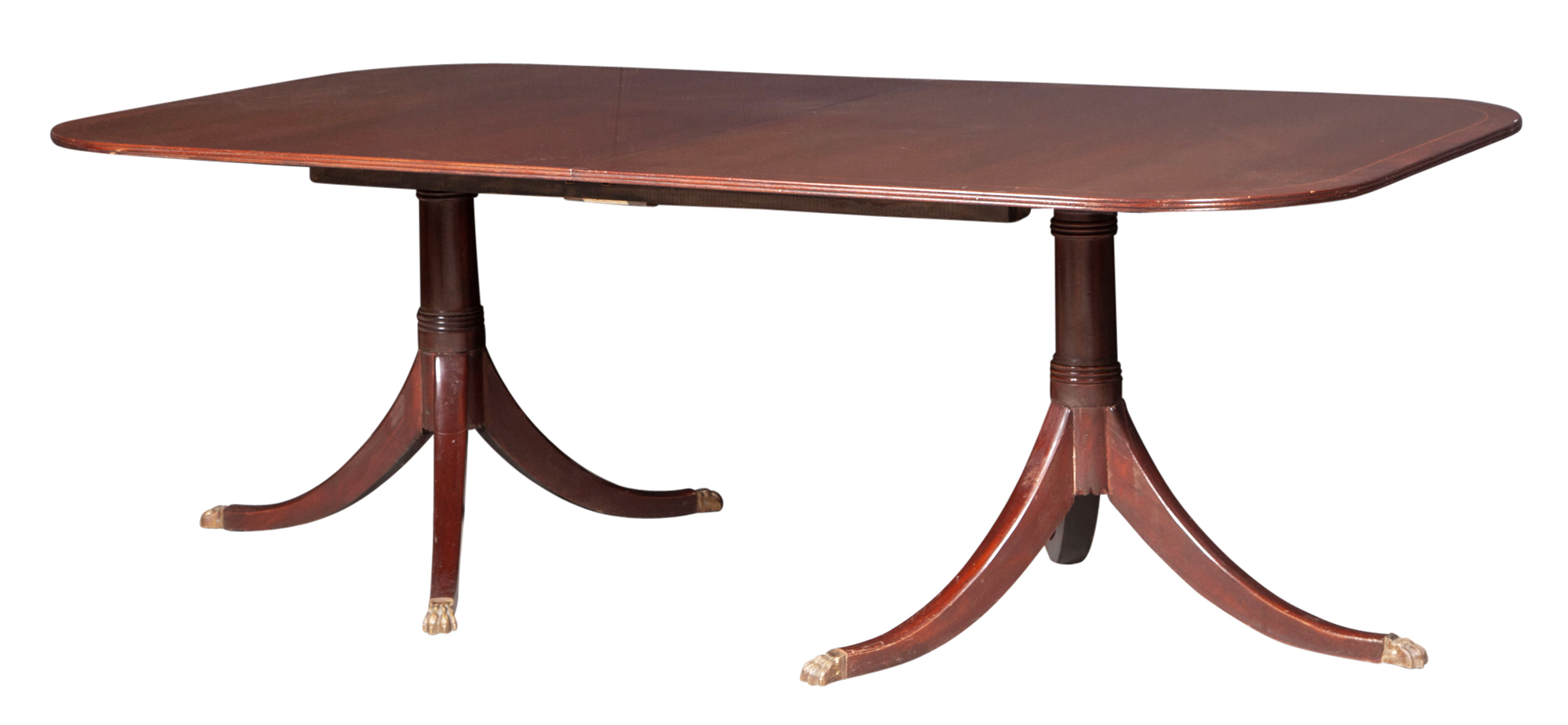 Lot image - George III Style Inlaid Mahogany Double Pedestal Dining Table