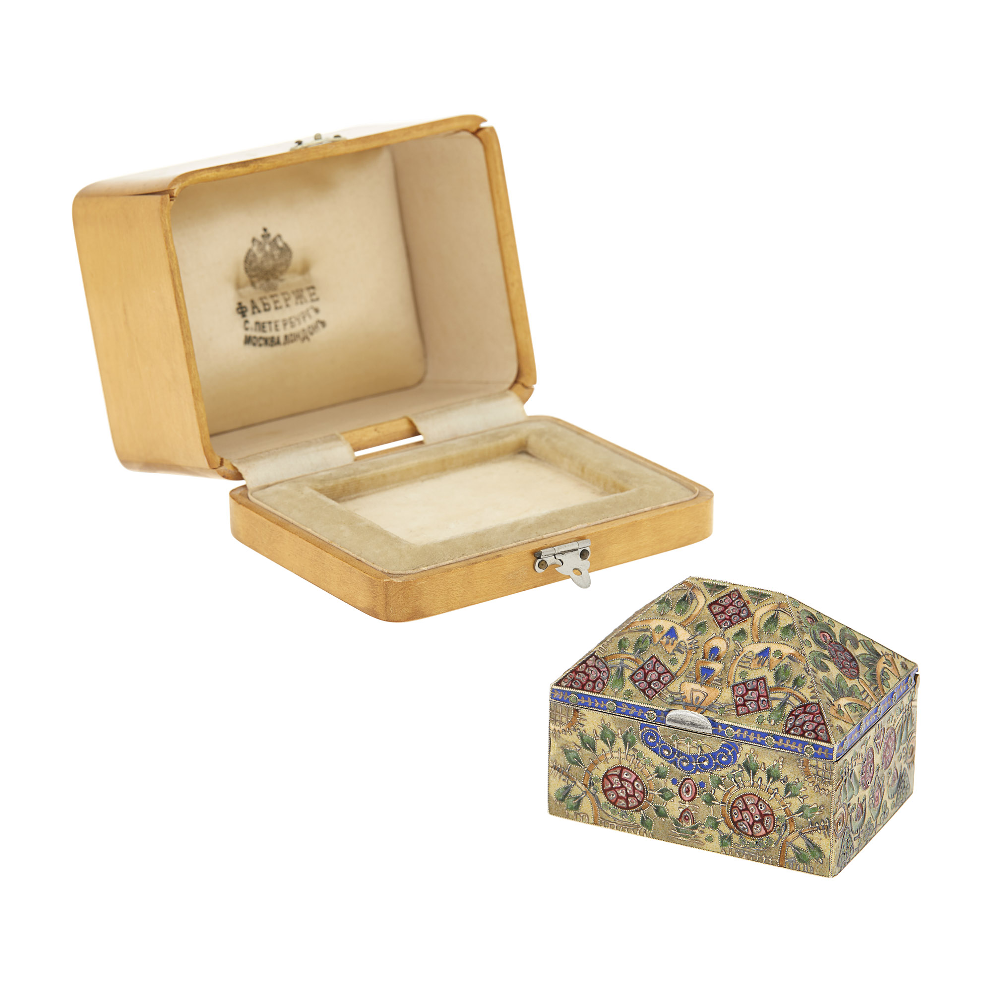 Lot image - Fabergé Silver-Gilt and Cloisonné Enamel Covered Box