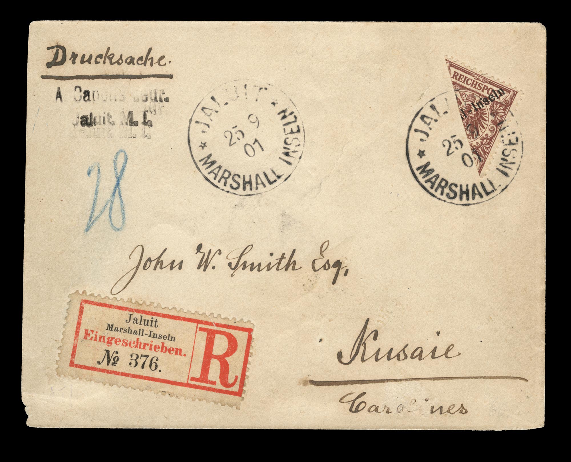 Lot image - German Colonies in the Marshall Islands 50 Pfennig Bisect Michel 12 Var