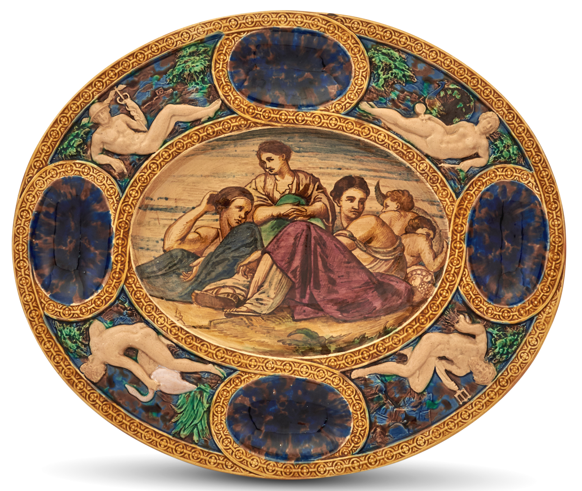 Lot image - Minton Renaissance Style Palissy Ware Majolica Oval Fecundity Dish