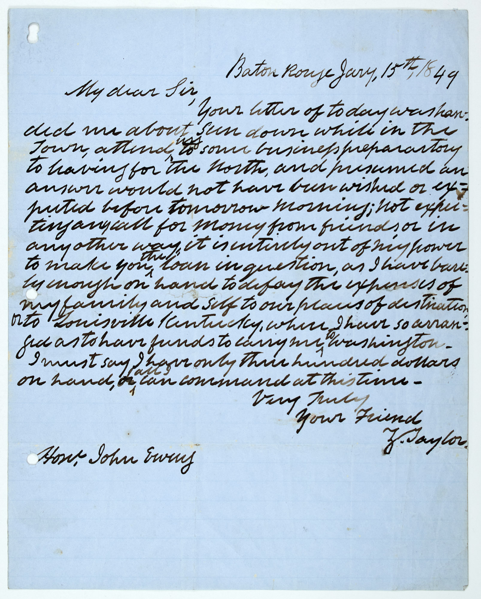 Lot image - TAYLOR, ZACHARY  Autograph letter signed as President-Elect.