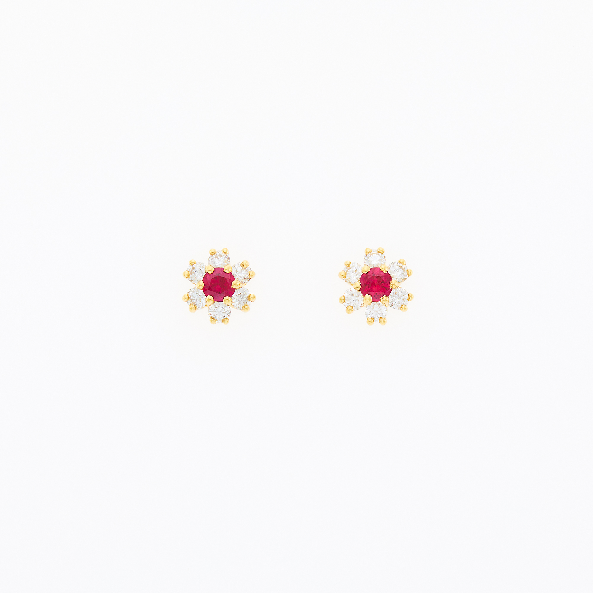 Lot image - Pair of Gold, Ruby and Diamond Earrings