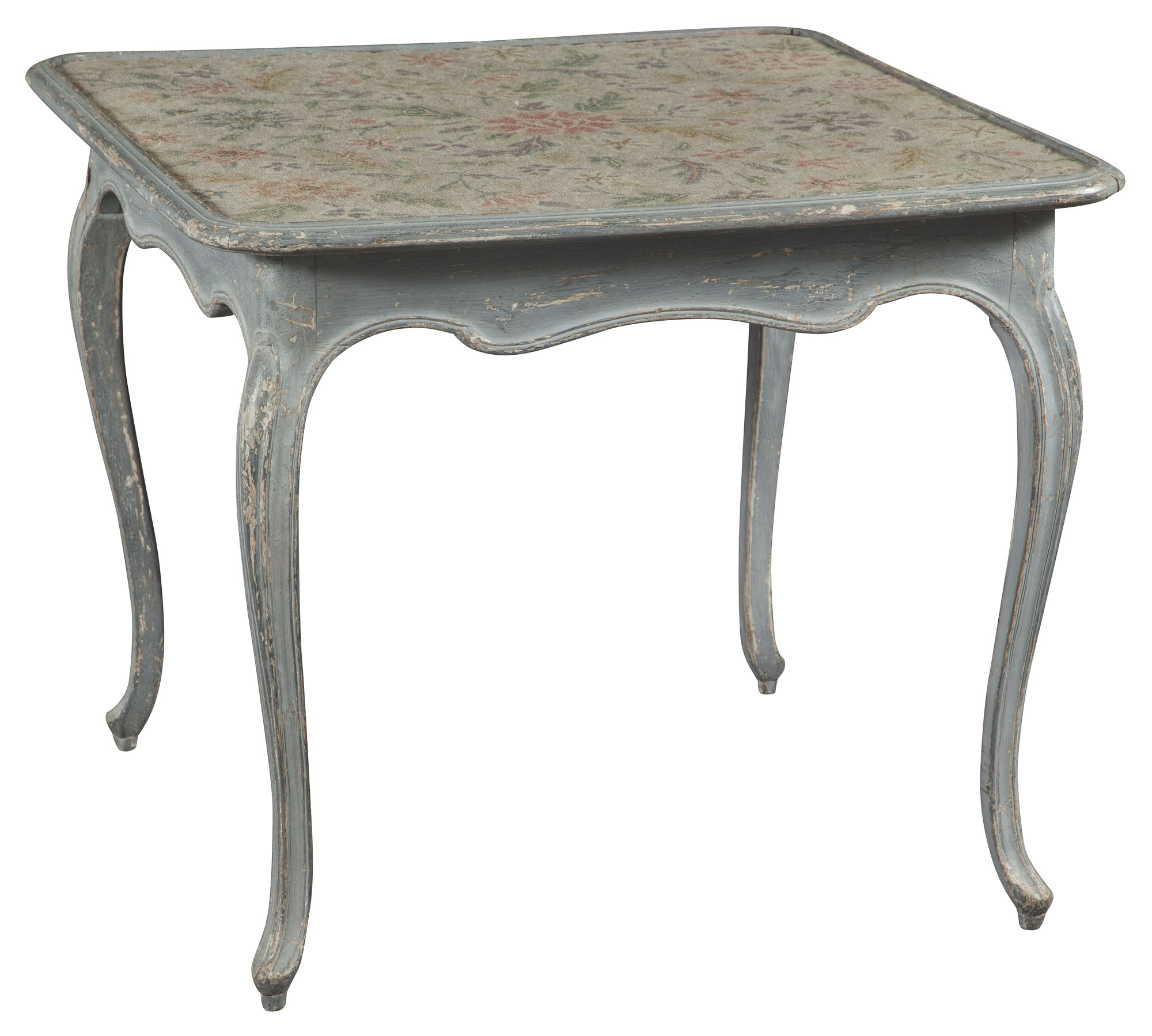 Lot image - Swedish Rococo Style Painted Card Table with Needlework-Inset Top