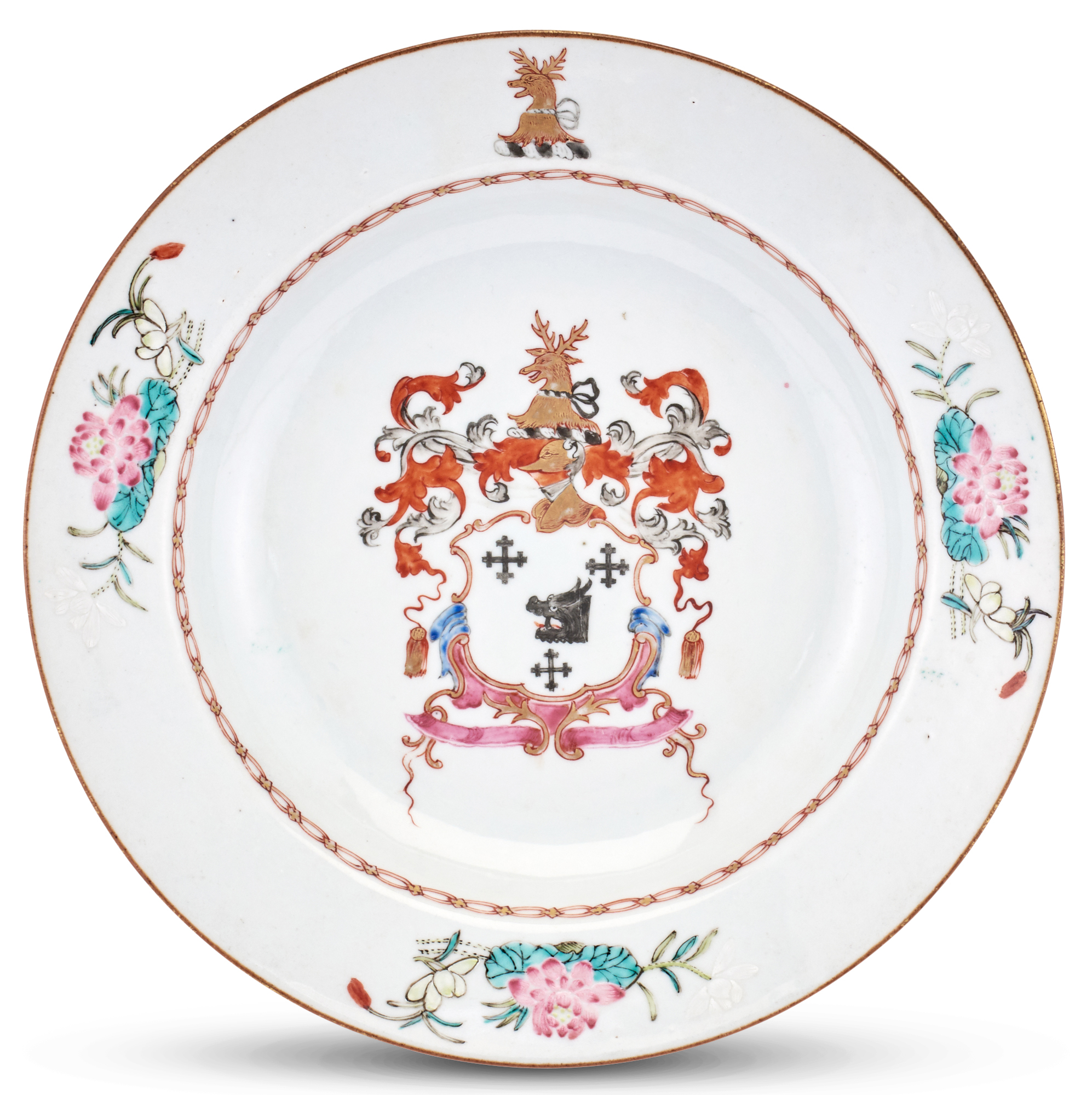 Lot image - A Chinese Export Porcelain Armorial Soup Plate