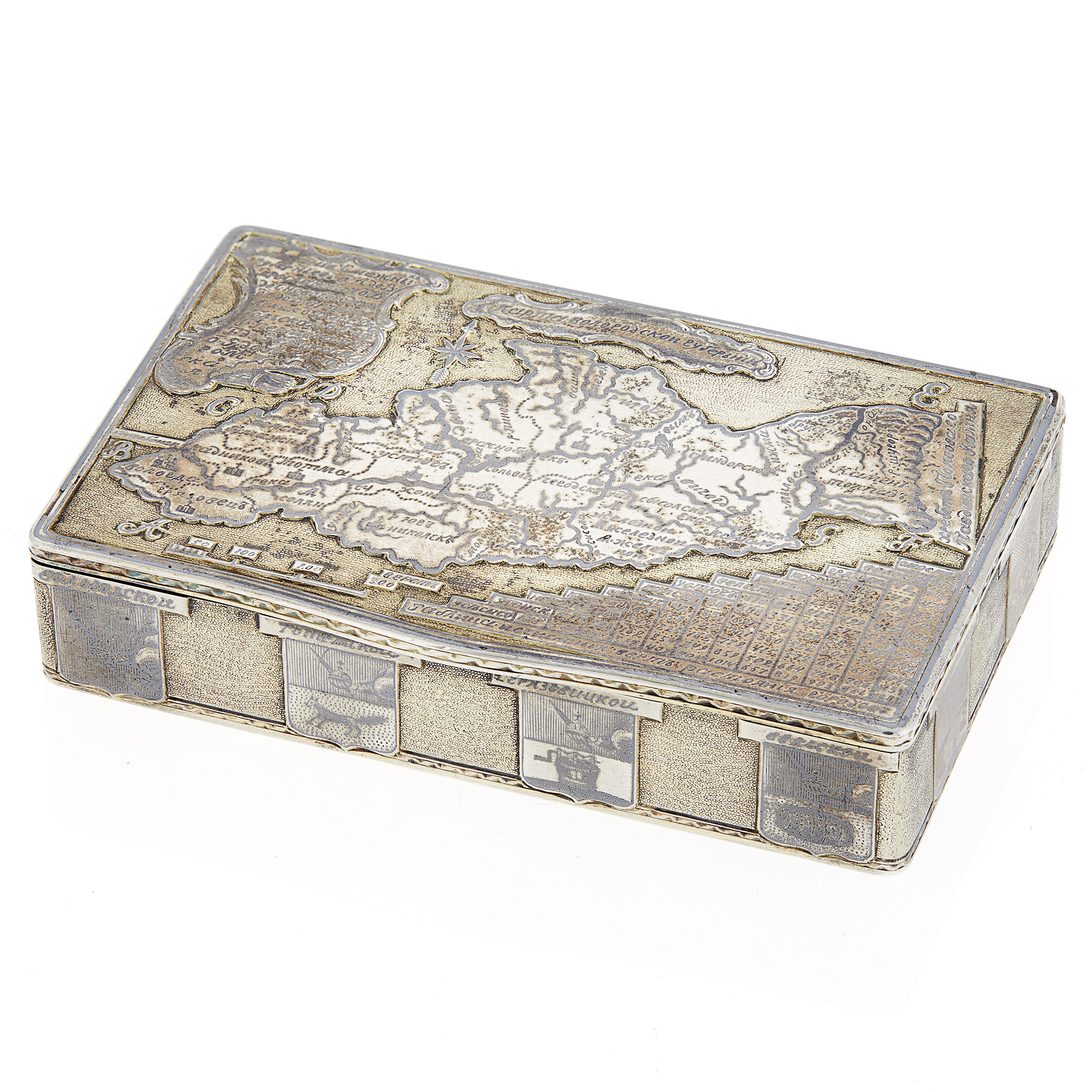 Lot image - Russian Silver-Gilt and Niello Cartographic Snuff-Box