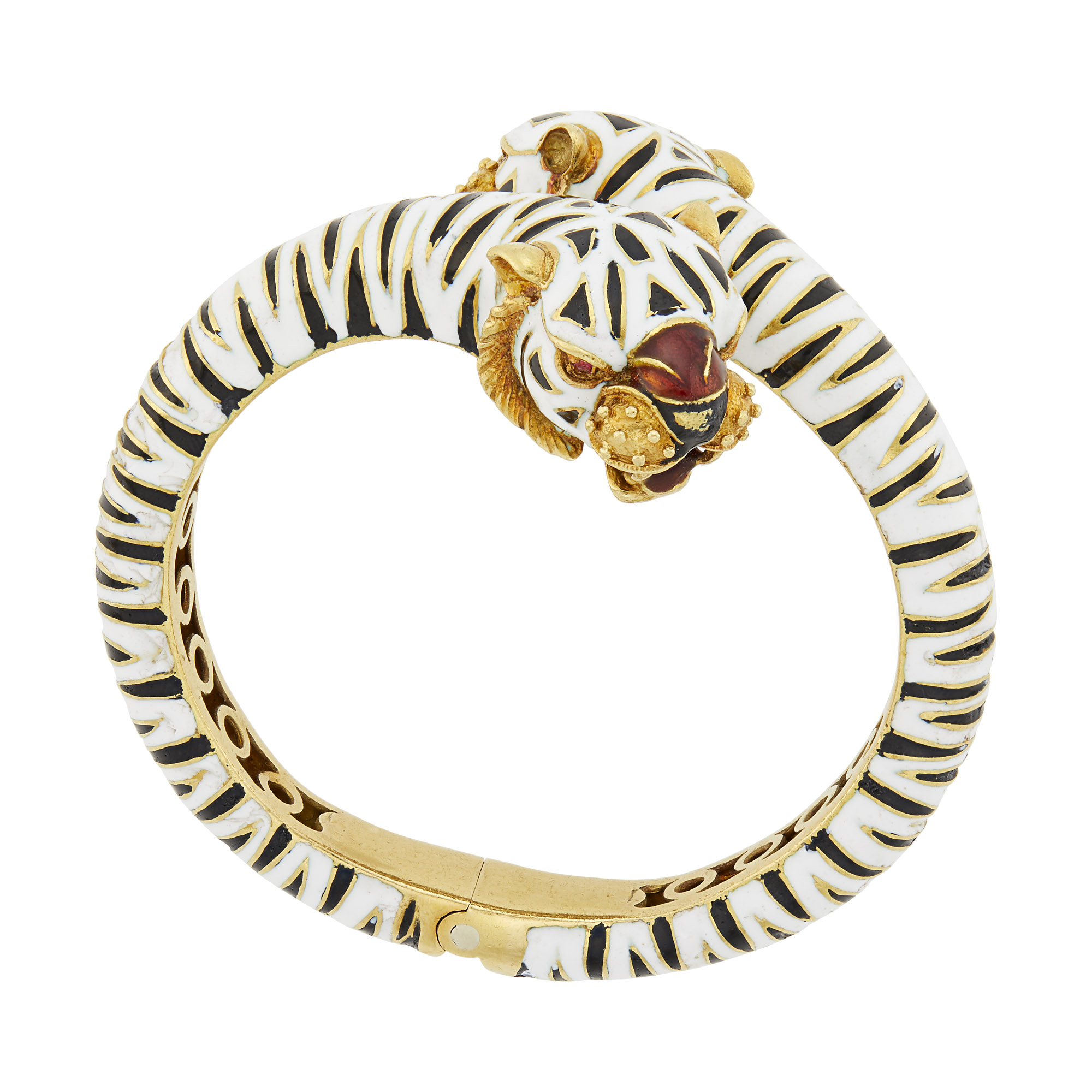 Lot image - Frascarolo Gold and Enamel Tiger Bangle Bracelet