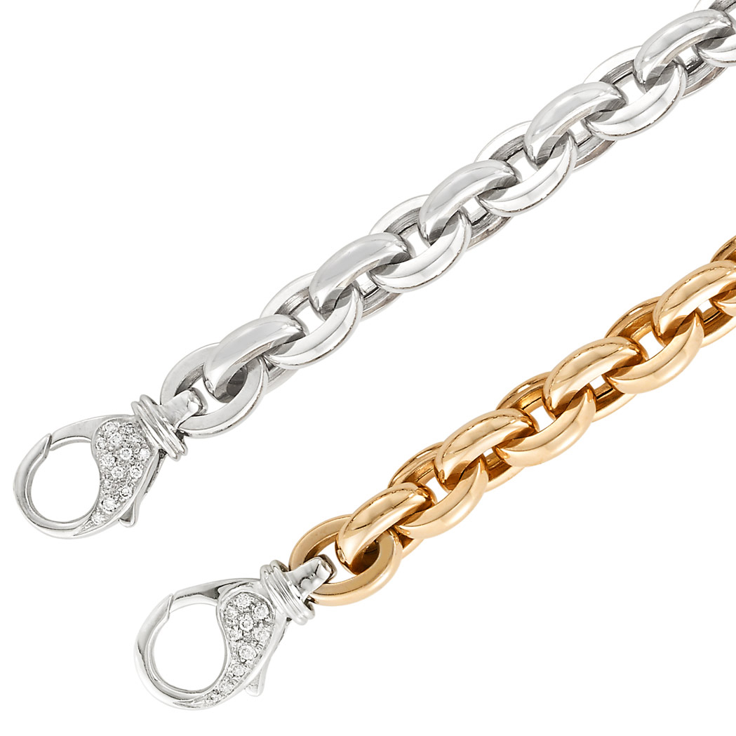 Lot image - Pair of Two-Color Gold and Diamond Bracelets