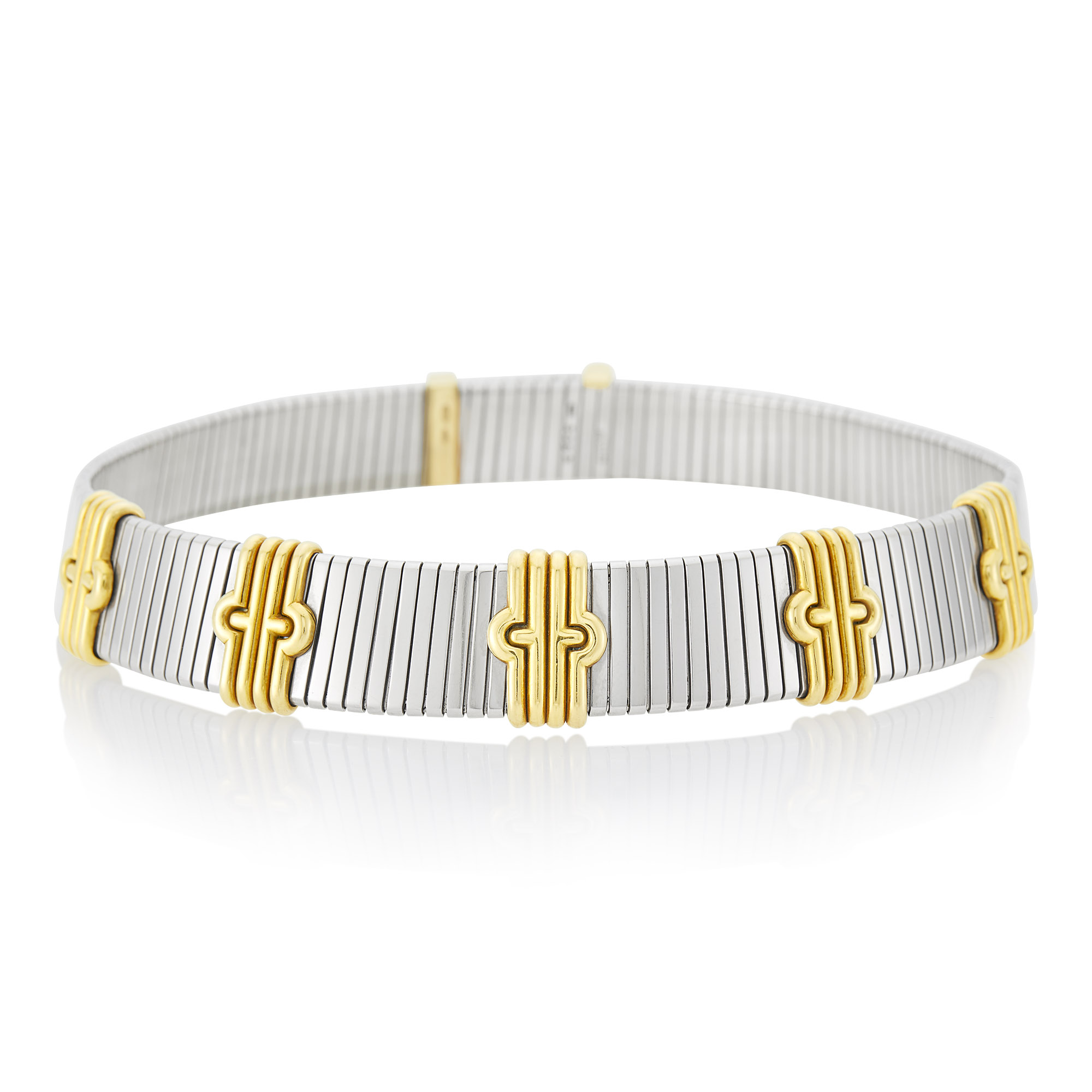 Lot image - Bulgari Stainless Steel and Gold Tubogas Slide Necklace