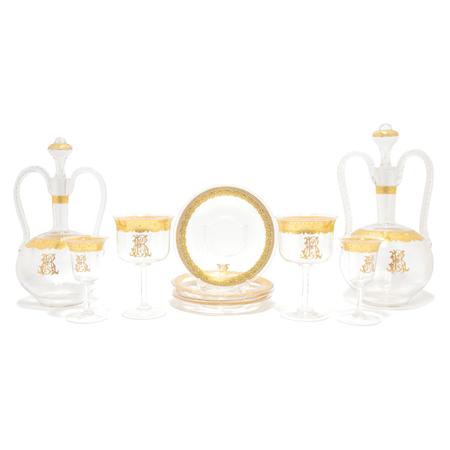 Lot image - Venetian Gilt and Enameled Latticino Glass Table Service