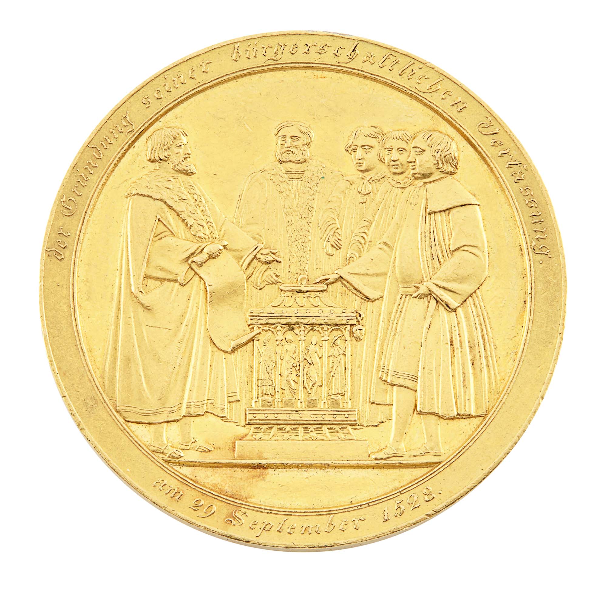 Lot image - German States: Hamburg 1828 Free City Gold 10 Ducats By Brandt