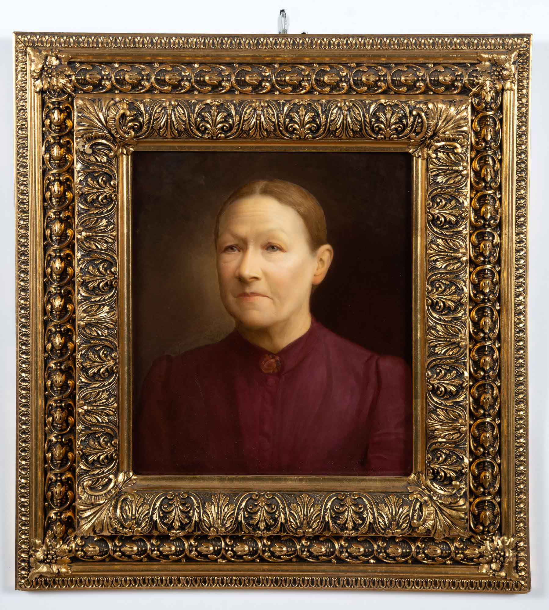 Lot image - Continental Painted Porcelain Plaque of an Eldery Woman