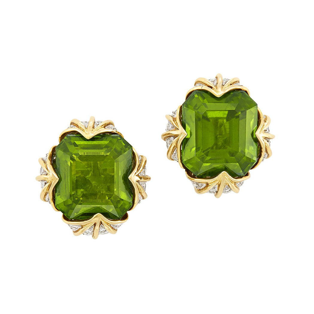 Lot image - Pair of Gold, Peridot and Diamond Earclips, Verdura