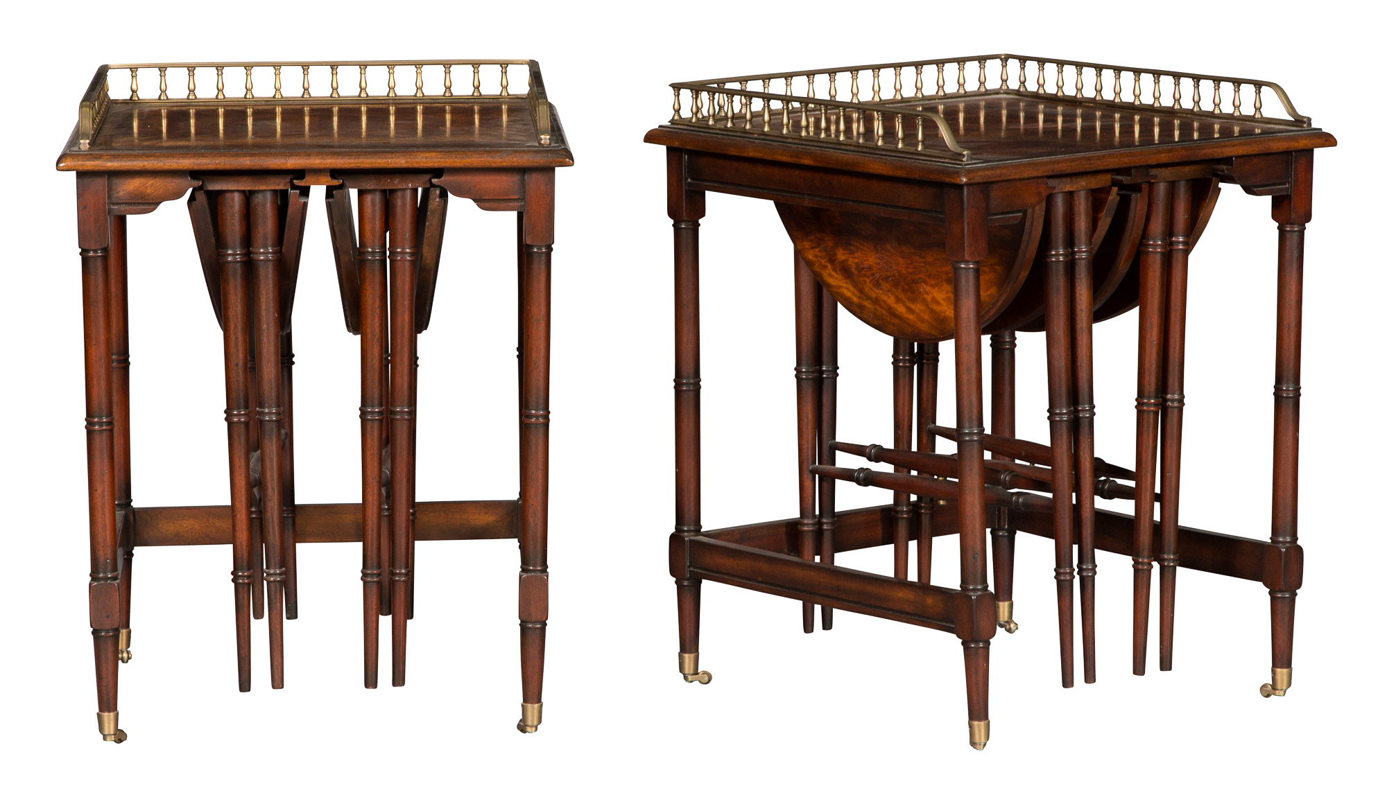 Lot image - Pair of Mahogany and Brass-Mounted Occasional Table with Inset Drop-Leaf Tables