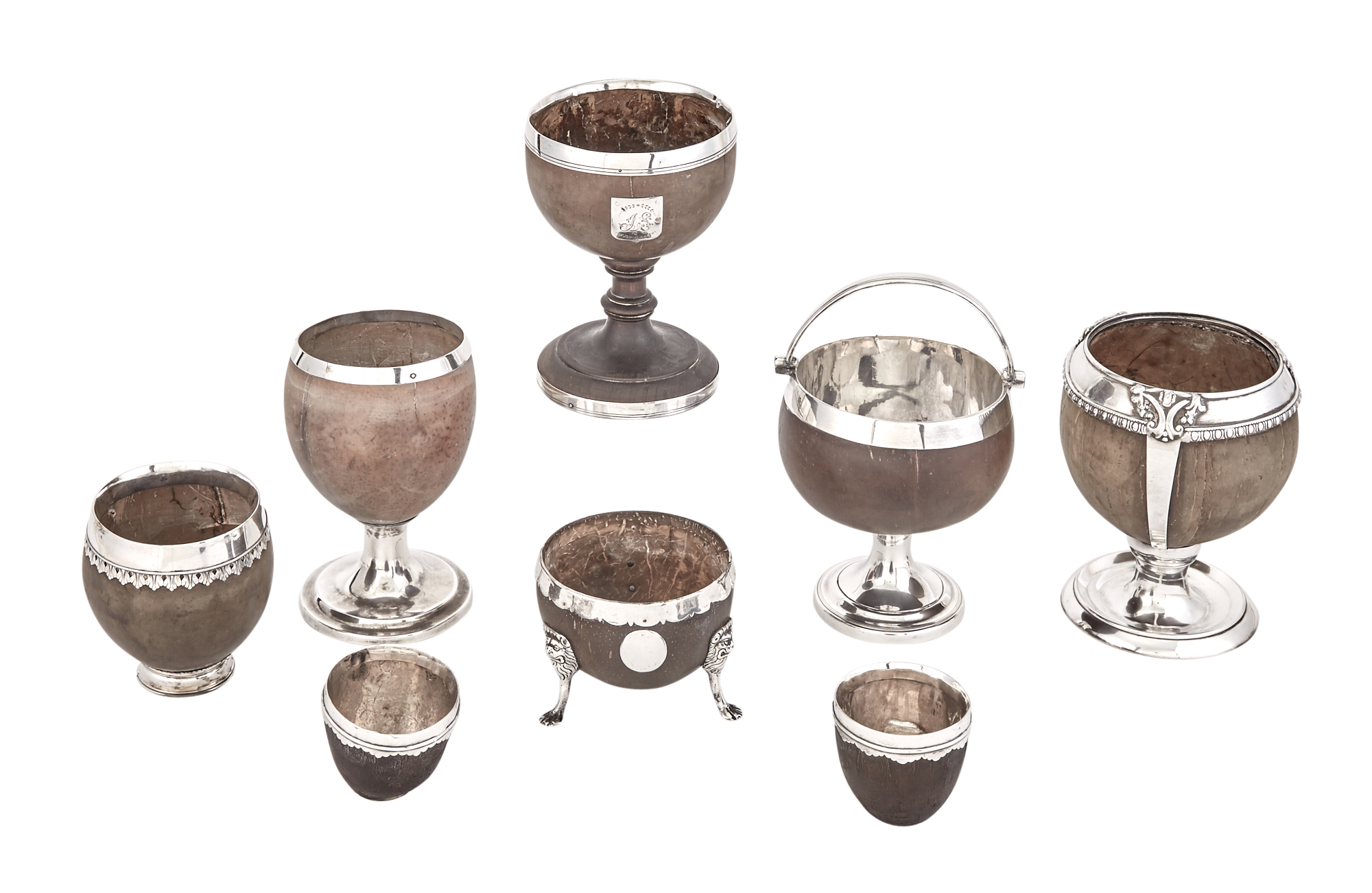 Lot image - Group of Eight Silver and Metal Mounted Coconut Cups
