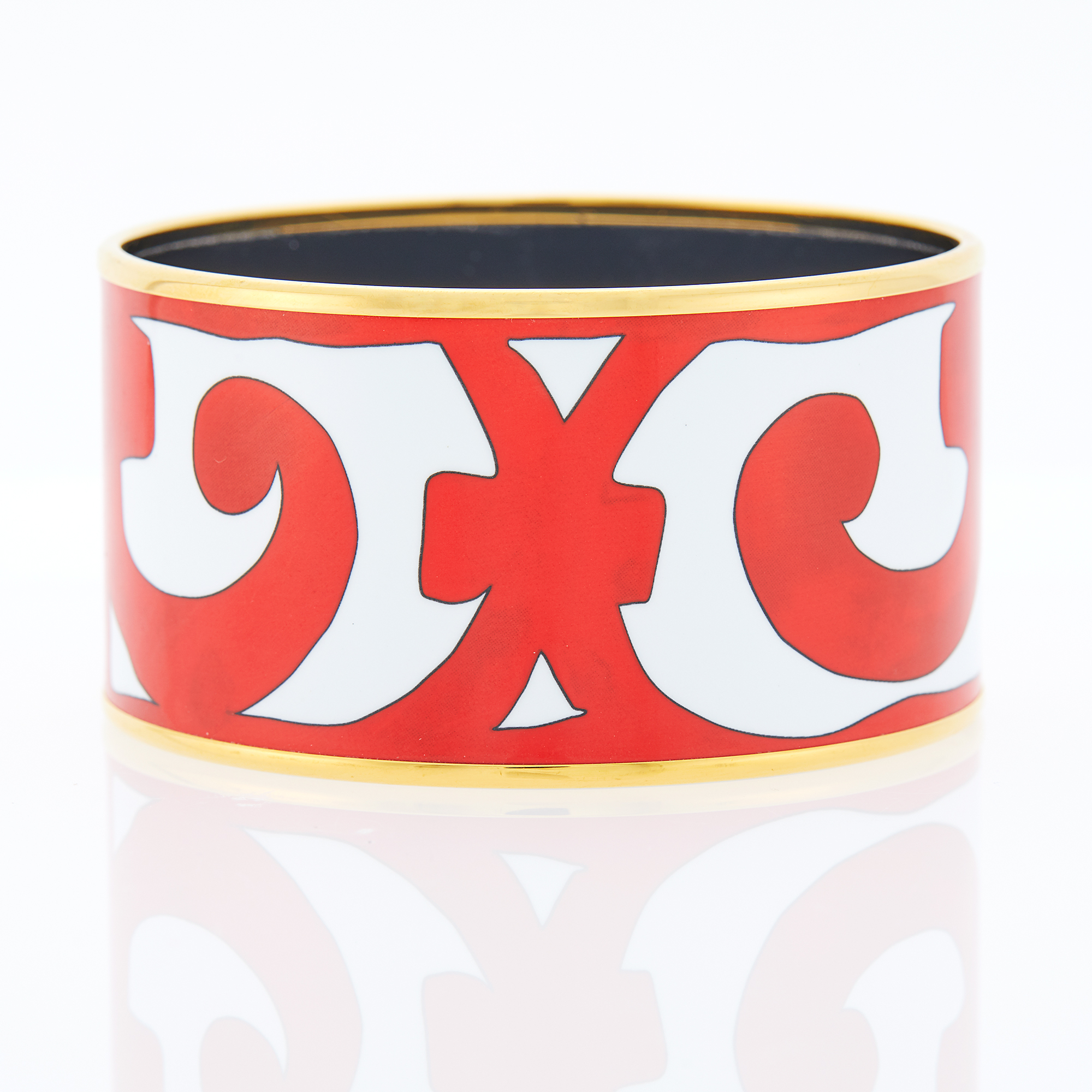 Lot image - Hermès Paris Wide Red and White Lacquer Bangle Bracelet