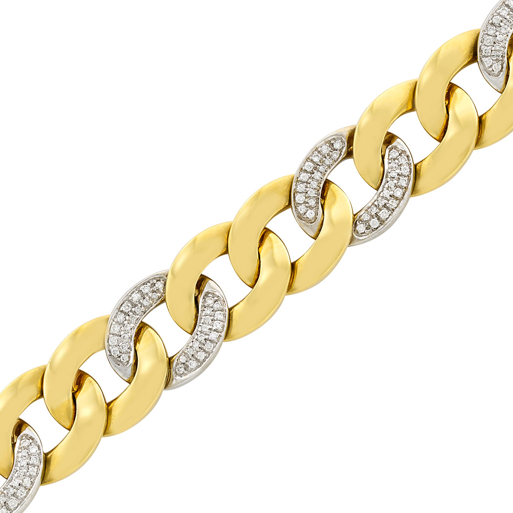 Lot image - Two-Color Gold and Diamond Curb Link Bracelet