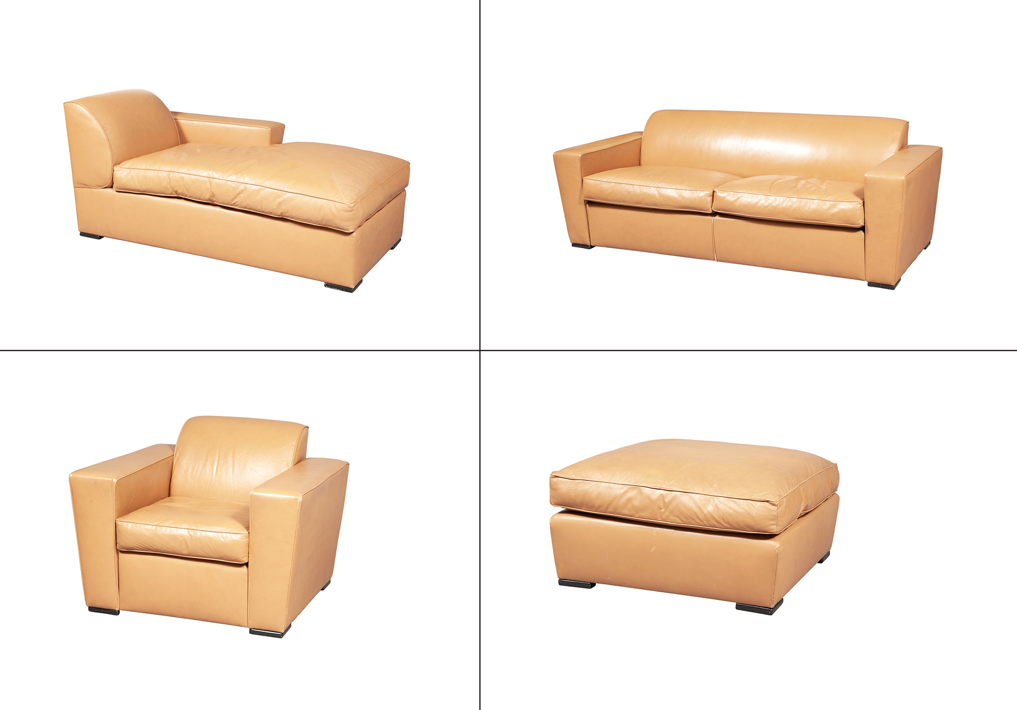Lot image - Suite of Tan Leather-Upholstered Seating Furniture
