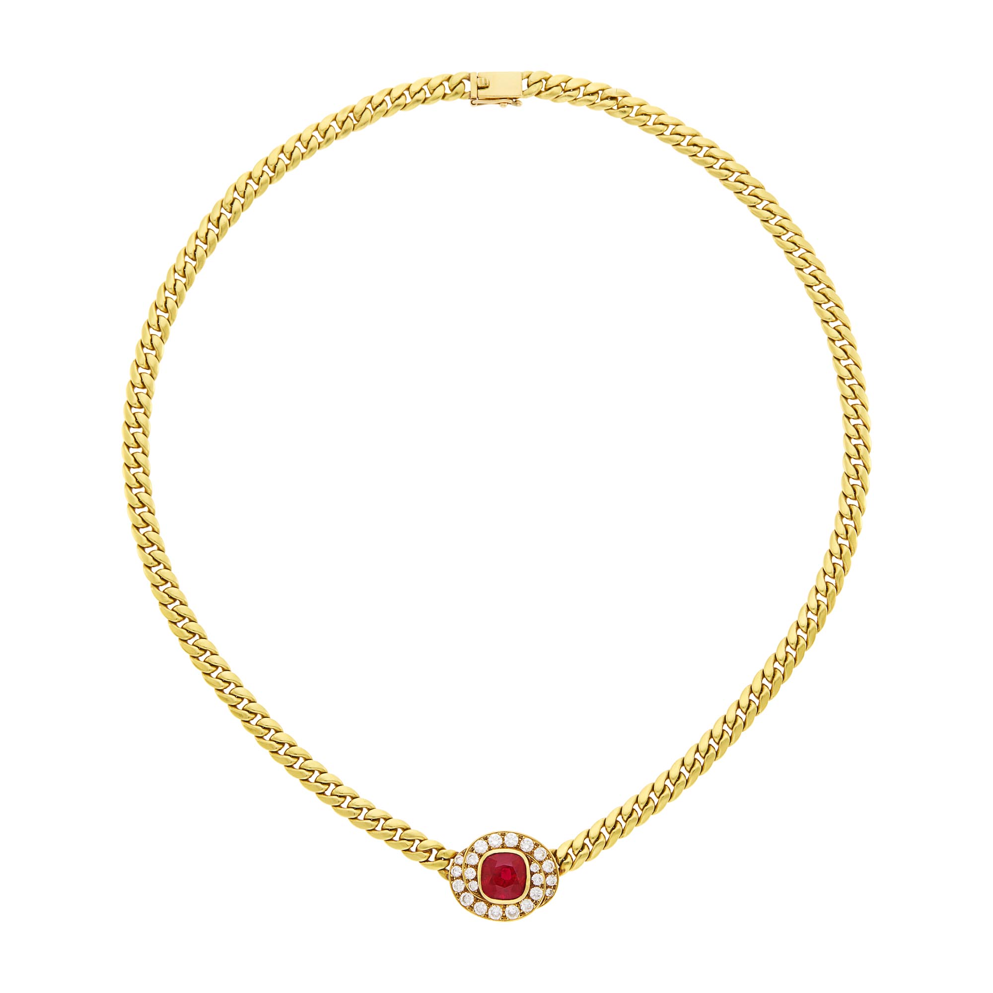Lot image - Van Cleef & Arpels Gold, Ruby and Diamond Curb Link Necklace