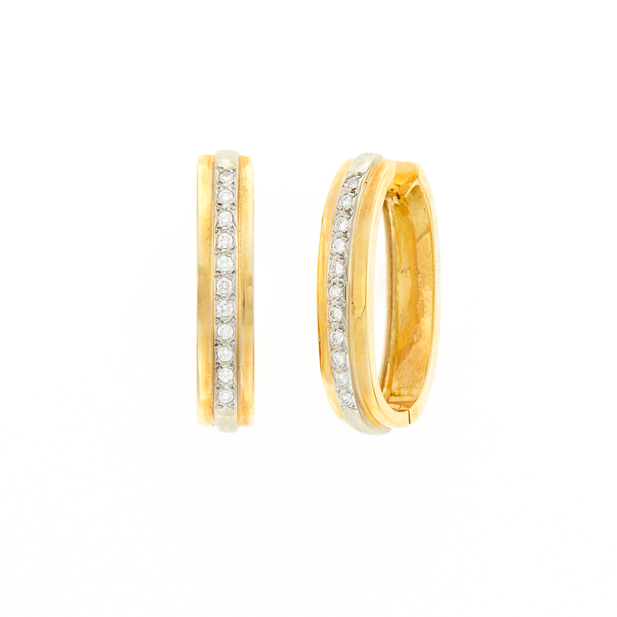 Lot image - Pair of Two-Color Gold and Diamond Hoop Earrings