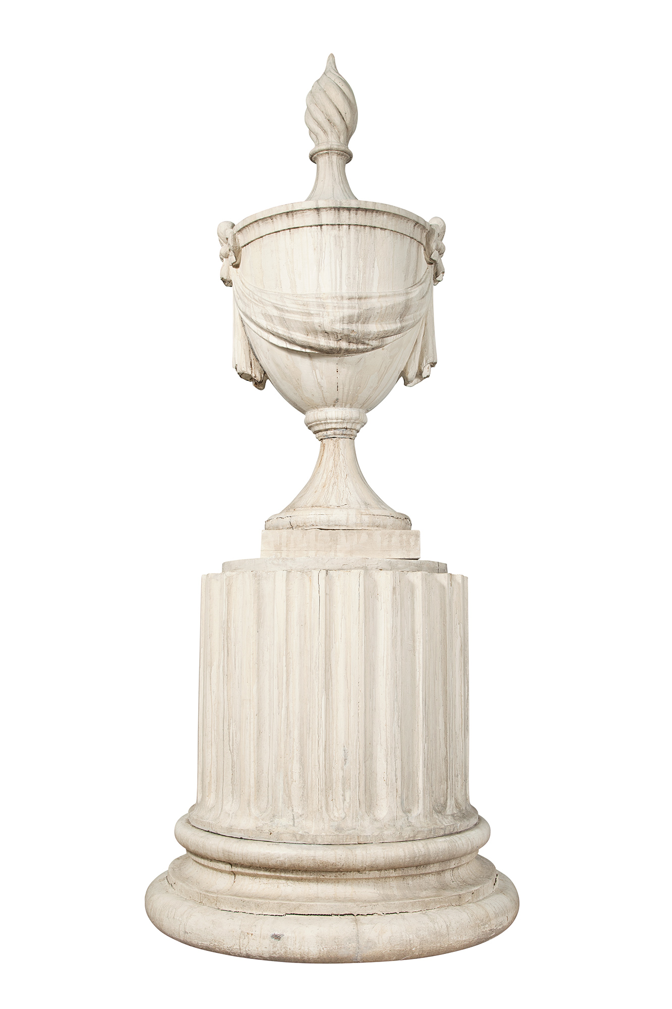 Lot image - Neoclassical White-Painted Wood and Composition Monumental Urn on Pedestal