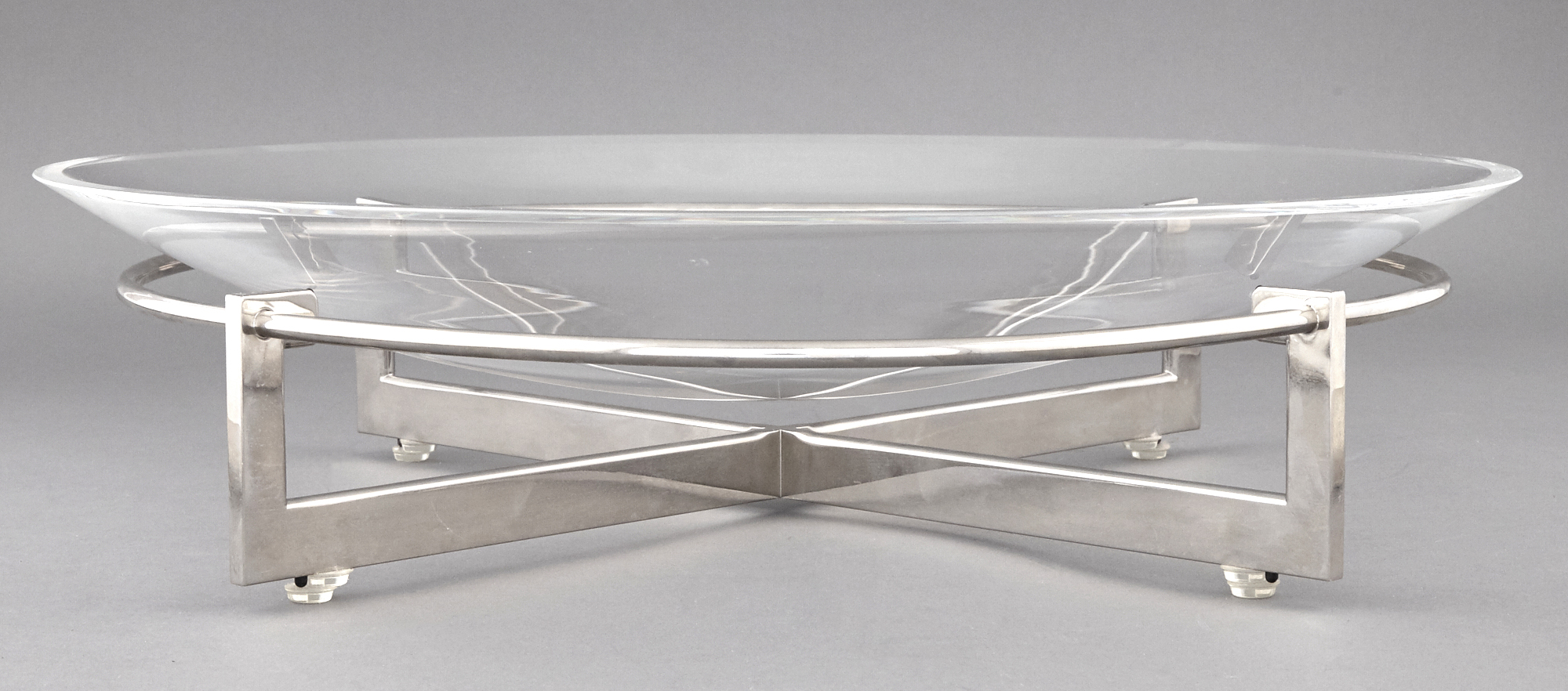 Lot image - Steuben Glass and Nickel Plated Metal Framed Bowl Designed by Richard Meier