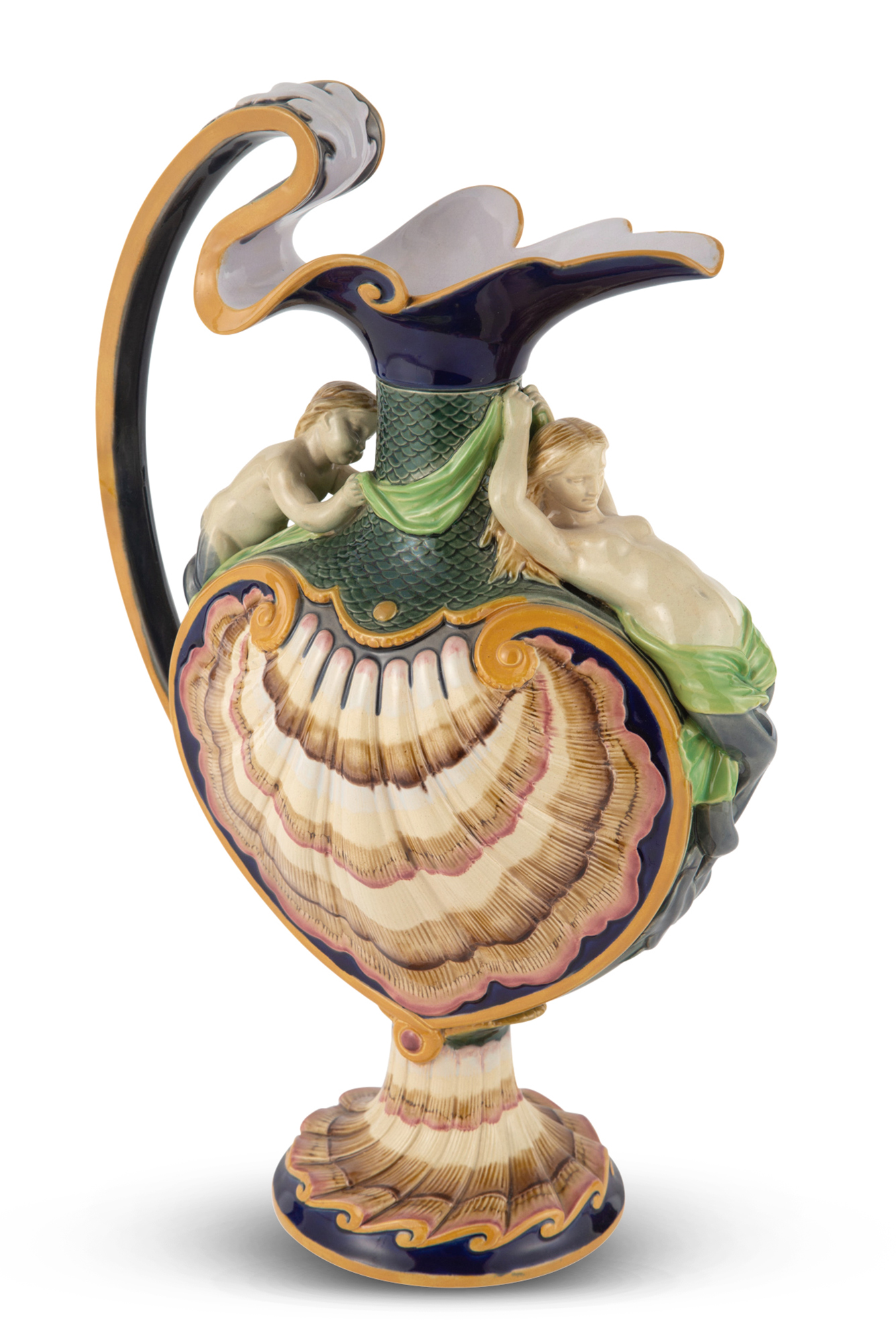 Lot image - Mintons Majolica Cobalt-Blue Ground Protât Ewer