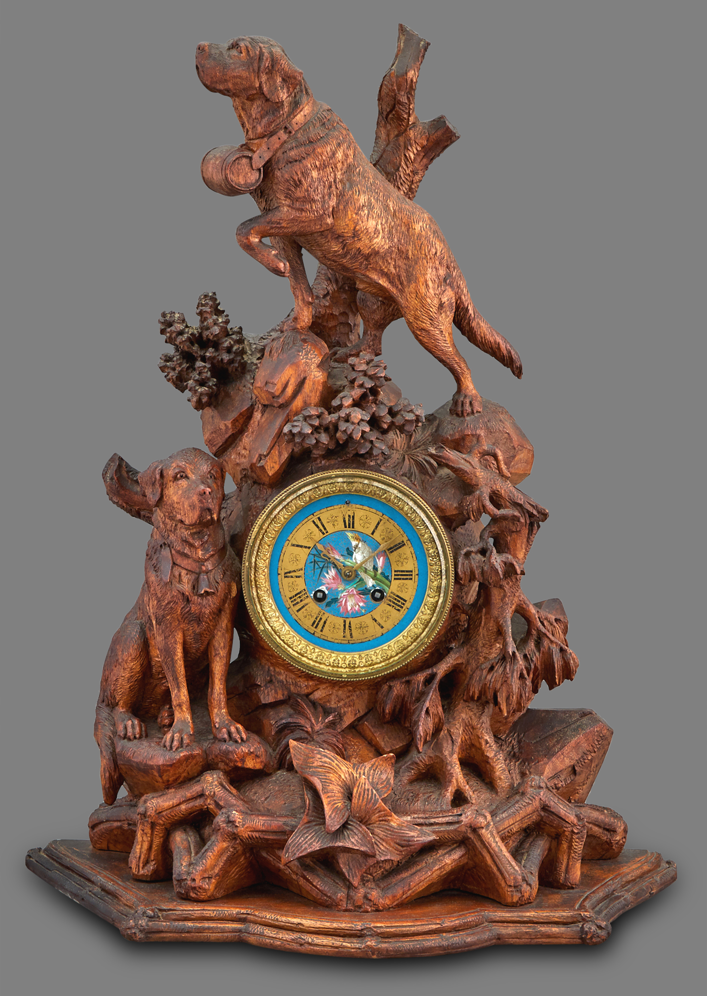 Lot image - Black Forest Carved Wood Mantel Clock