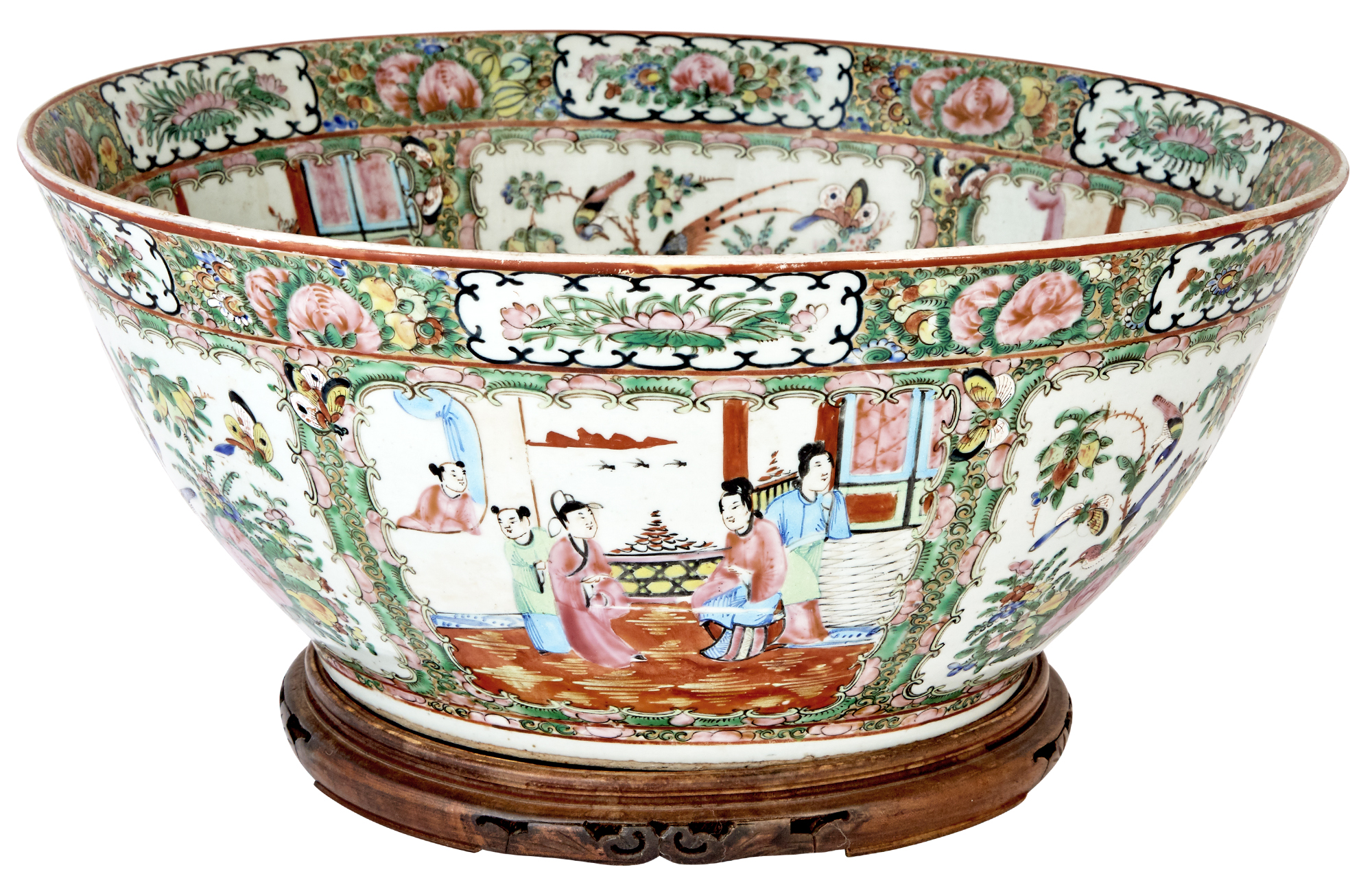 Lot image - Chinese Rose Medallion Porcelain Punch Bowl