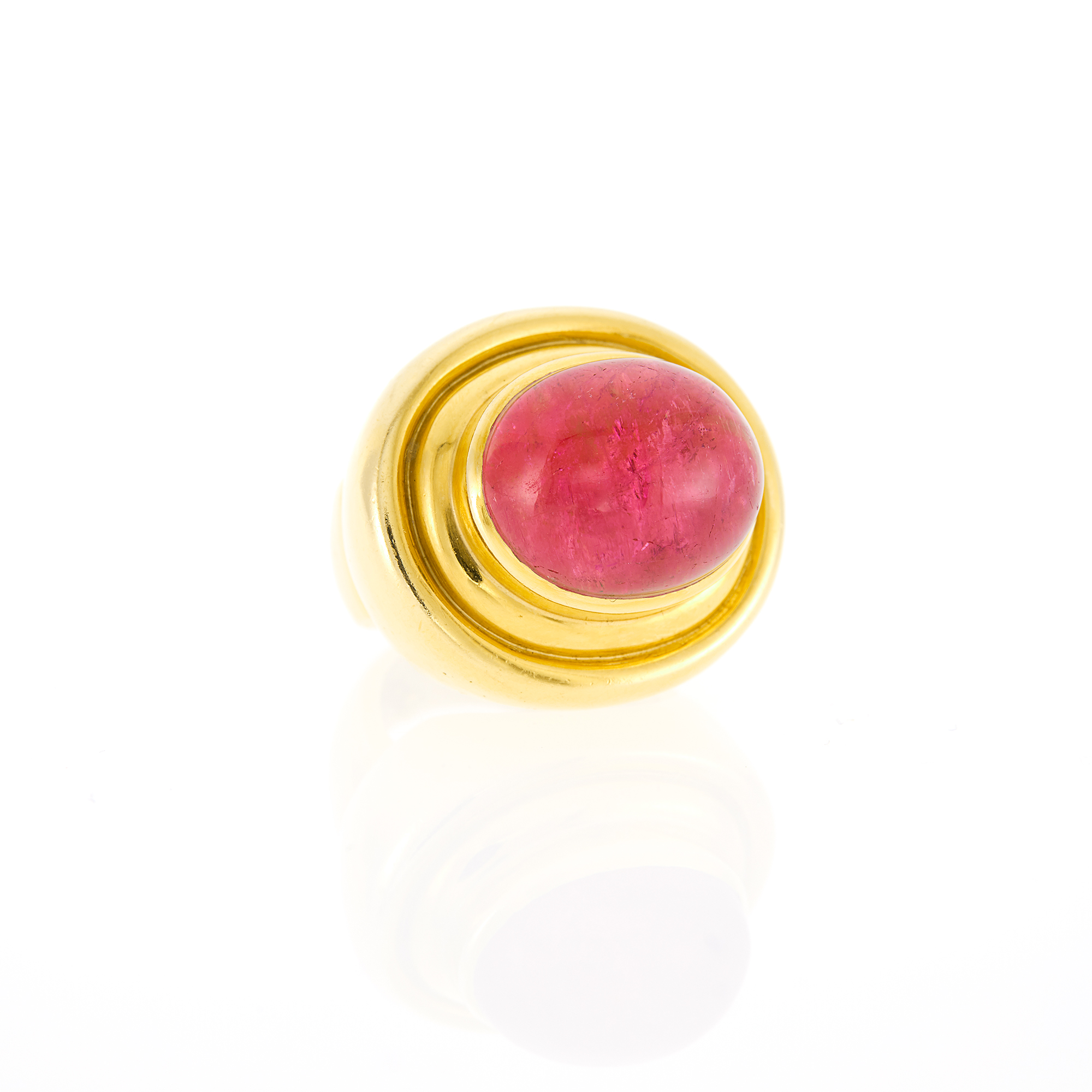 Lot image - Gold and Cabochon Pink Tourmaline Ring