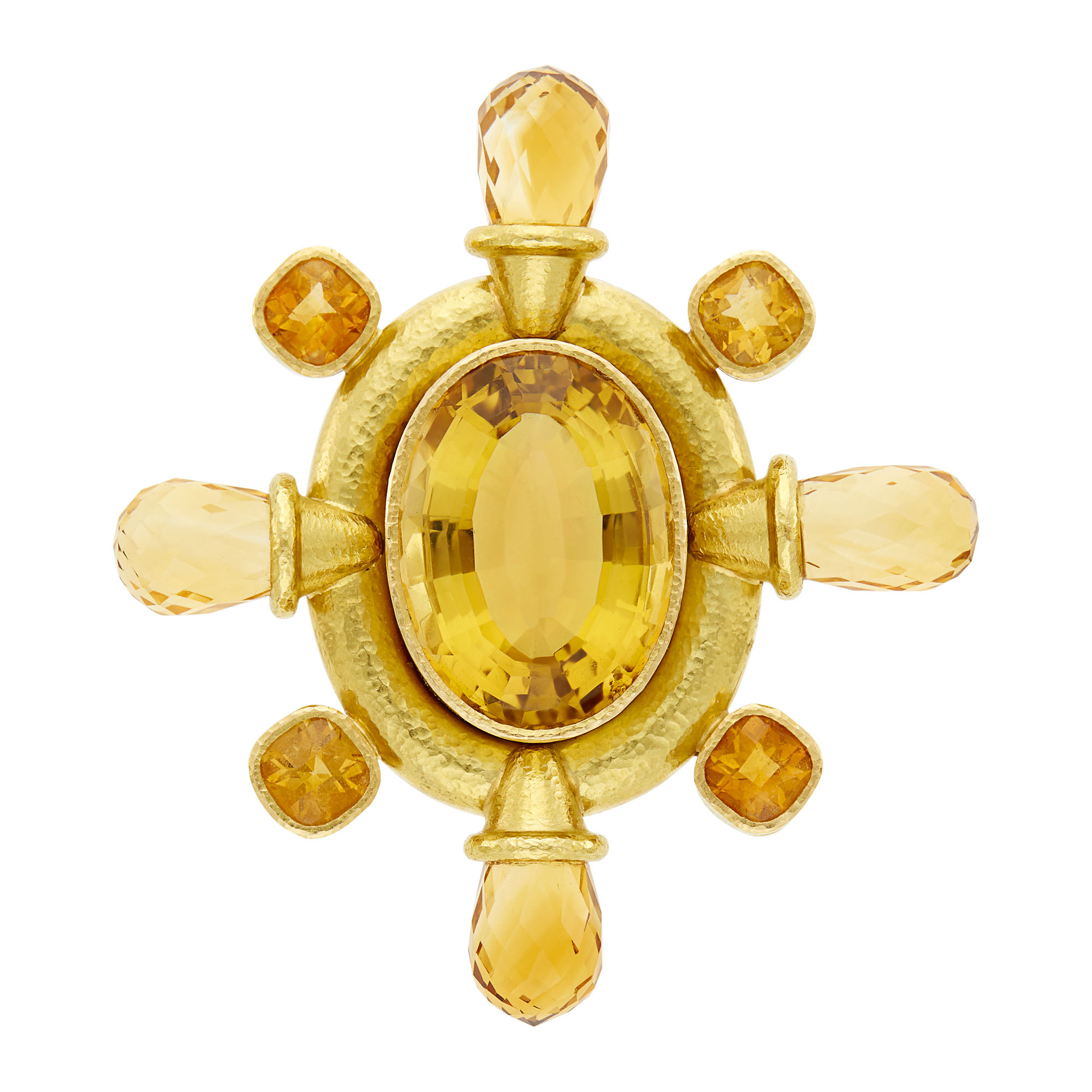 Lot image - Elizabeth Locke Hammered Gold and Citrine Clip-Brooch