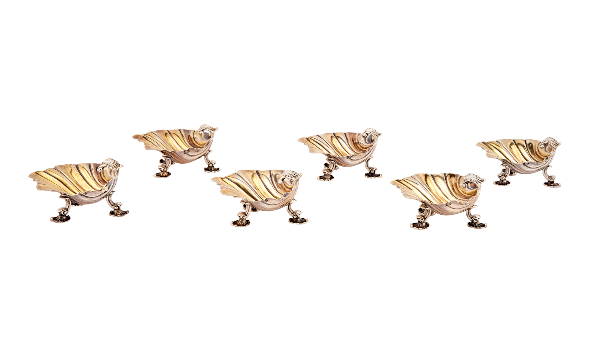 Lot image - Set of Six Victorian Sterling Silver Shell Form Open Salt Cellars