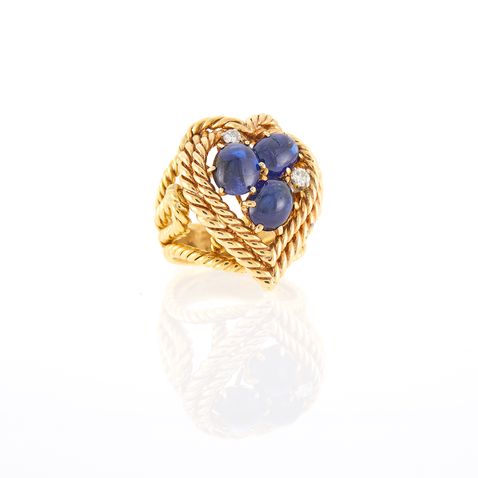 Lot image - Gold, Cabochon Sapphire and Diamond Ring