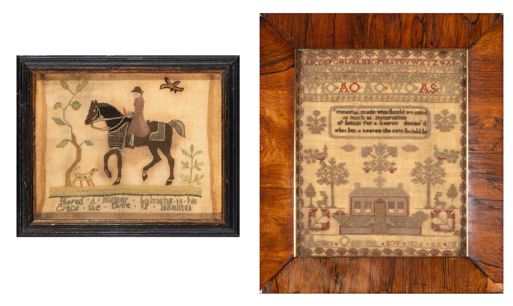Lot image - Diminutive Needlework of a Man on Horseback
