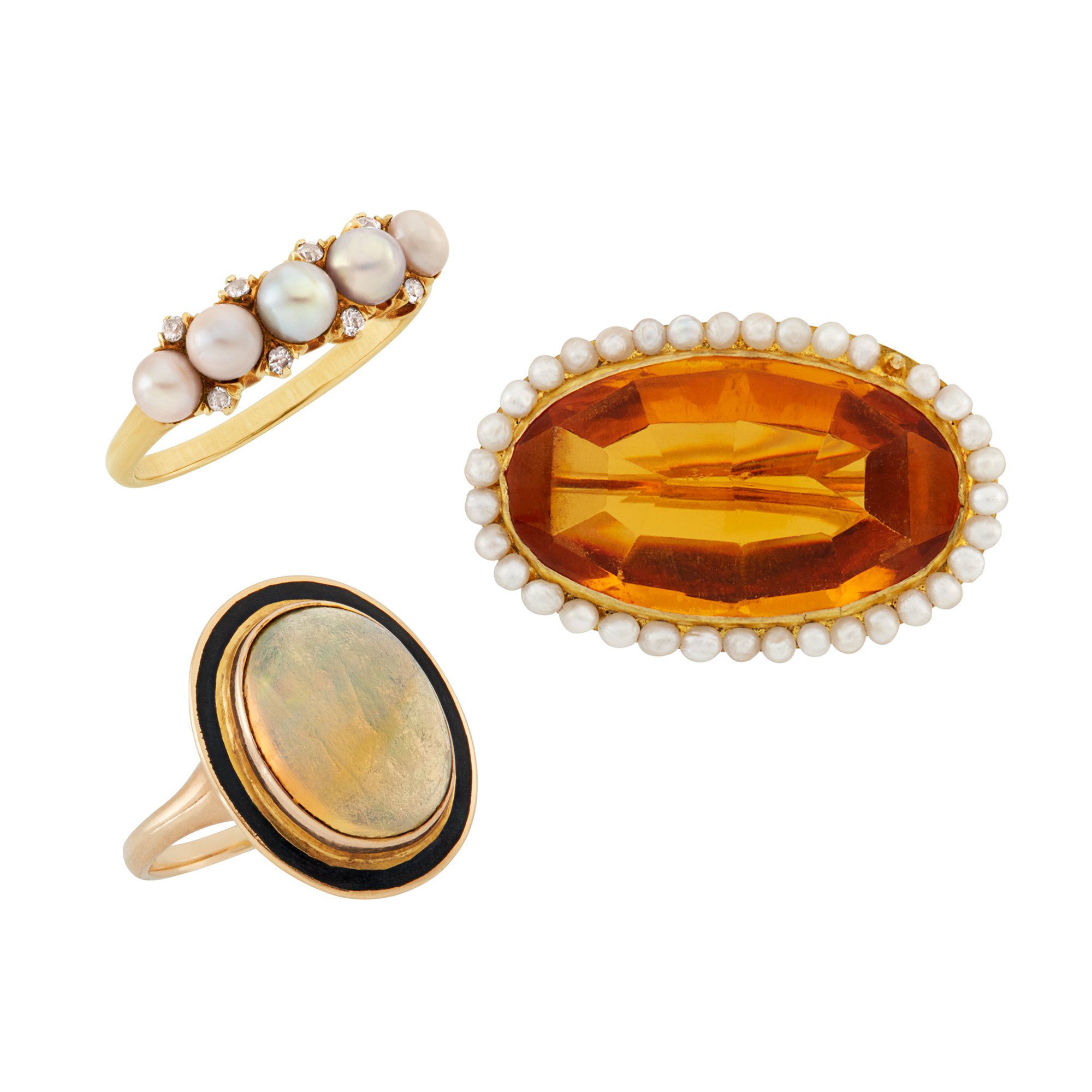 Lot image - Group of Gem-Set Brooch and Two Rings