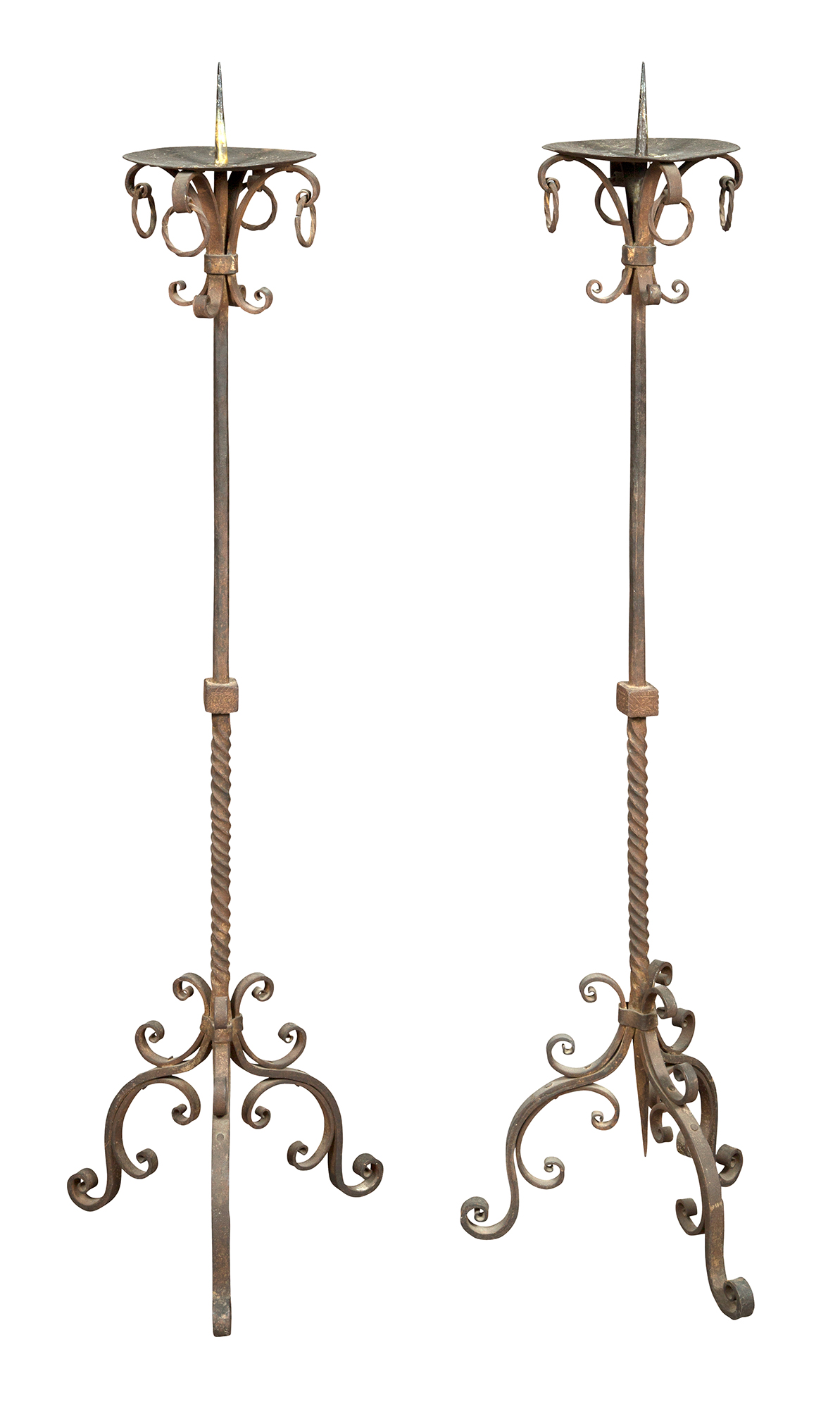 Lot image - Pair of Baroque Style Wrought-Iron Pricket Sticks