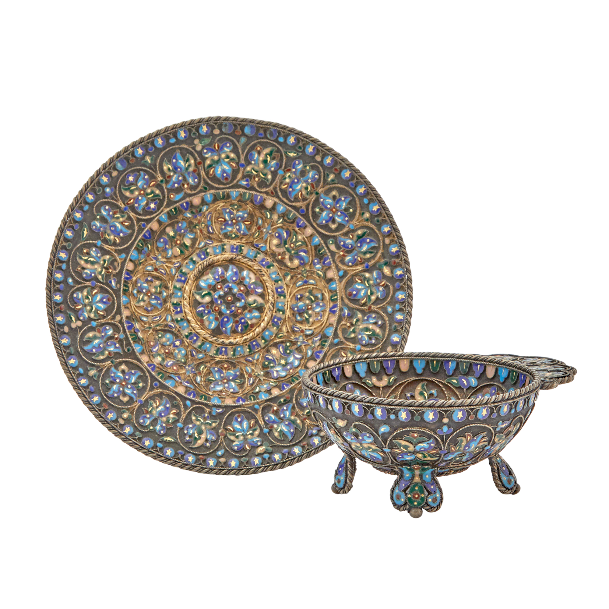 Lot image - Russian Silver-Gilt and Cloisonné Enamel Charka and Saucer
