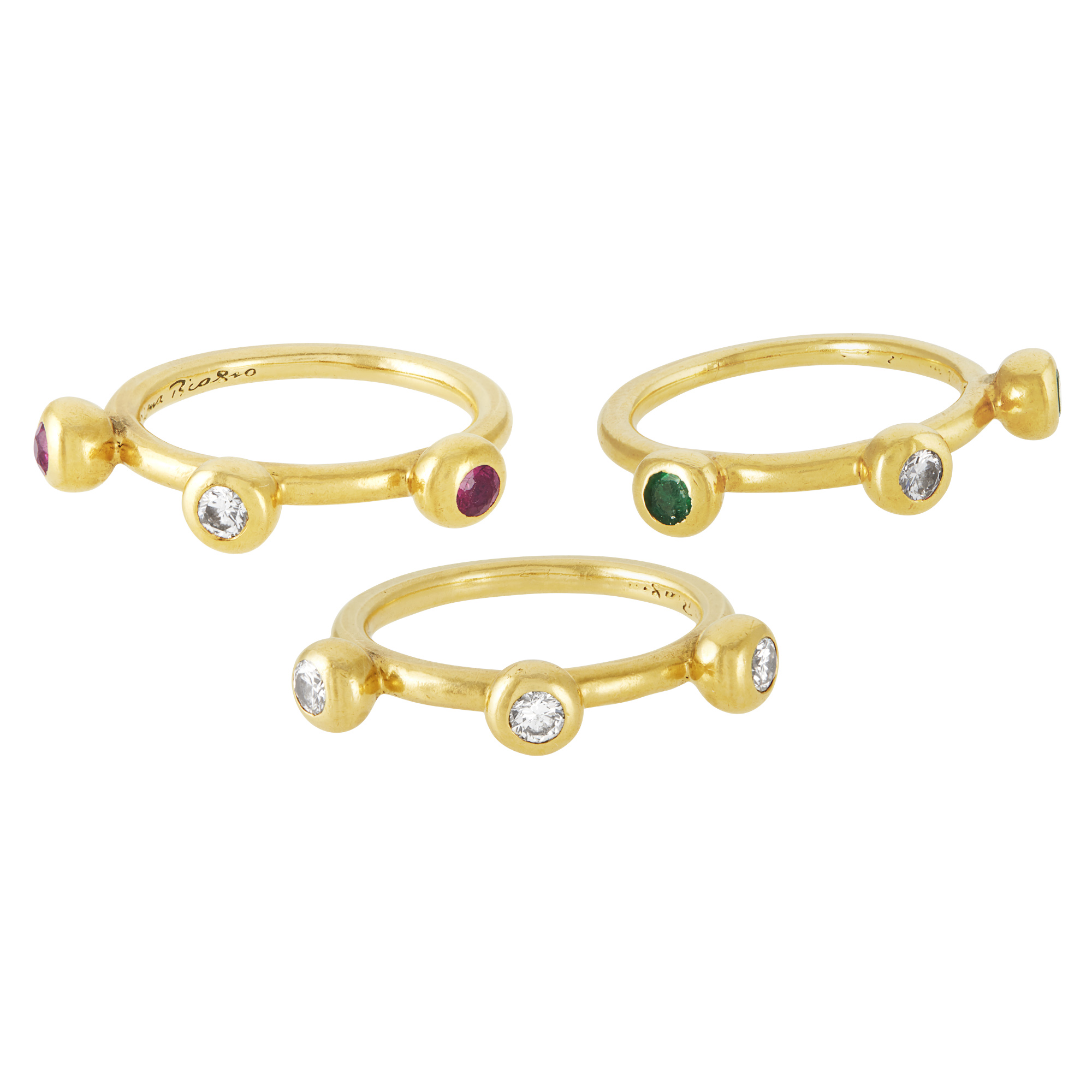 Lot image - Three Gold, Diamond and Gem-Set Stacking Rings, Tiffany & Co., Paloma Picasso